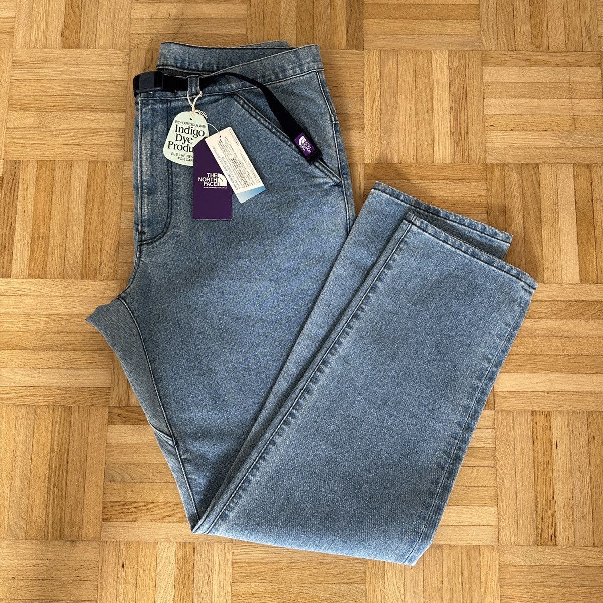 image of The North Face Tnf Purple Label Webbing Belt Denim Pants, 36, Indigo Bleach in Blue, Men's