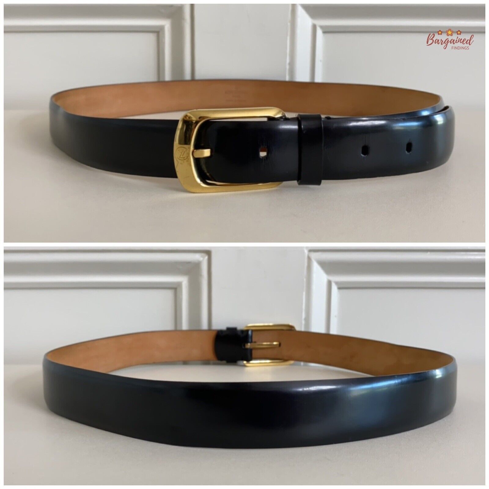 Louis Vuitton Louis Vuitton Black Calfskin Leather Ellipse Gold Belt Size 30 - 4 Thumbnail