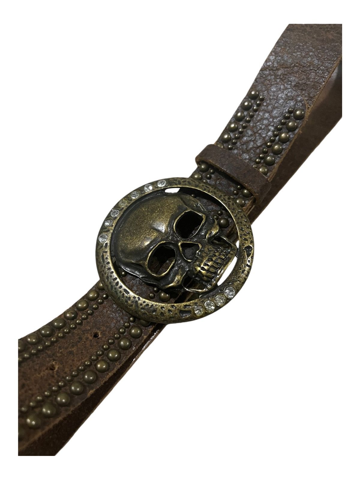 20471120 × Genuine Leather Skulls Crafted with Swarovski Buckle Studded Leather Belt Size ONE SIZE - 2 Thumbnail