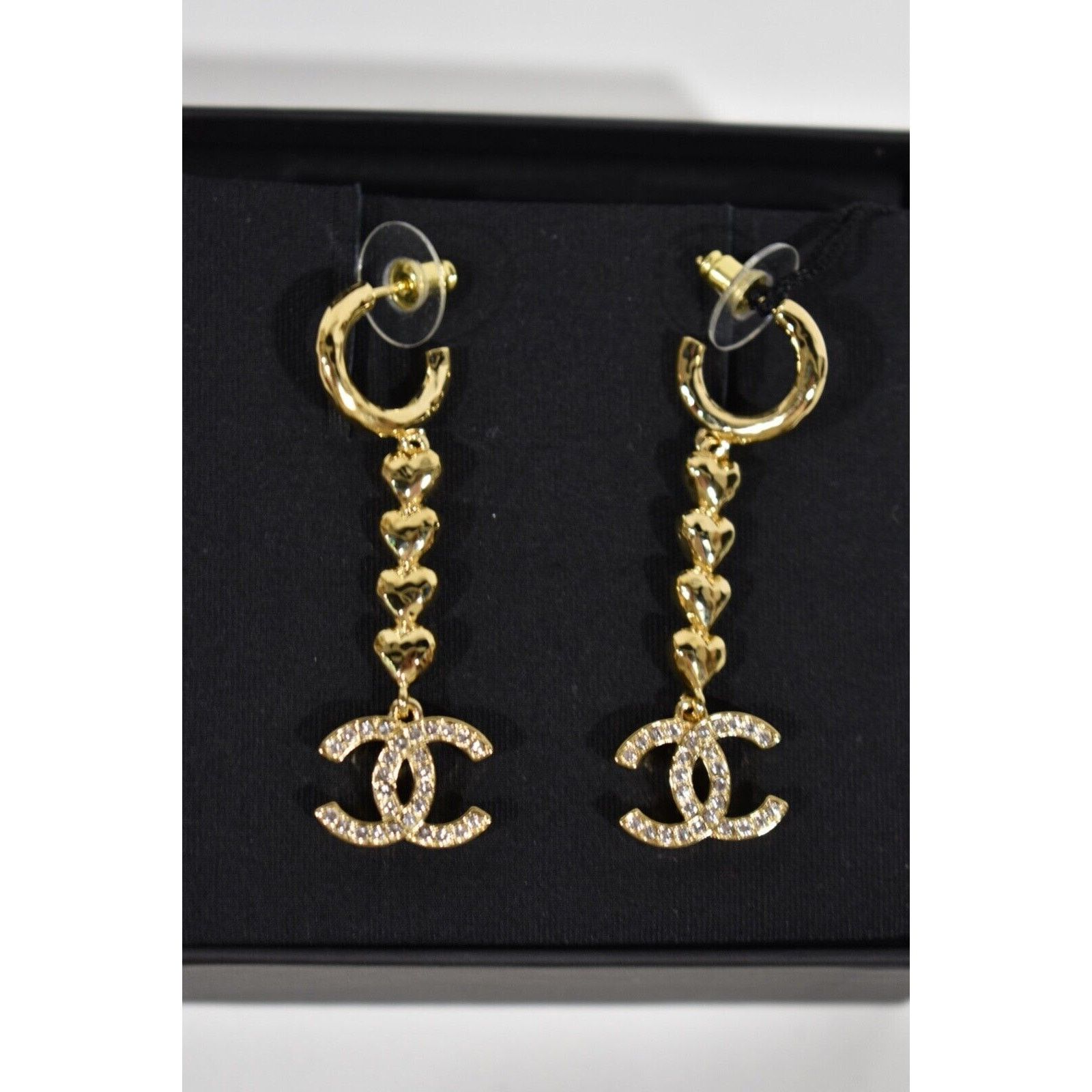 Chanel Chanel Heart Shape Gold Pendant Crystal Stud Drop Earrings Size ONE SIZE - 7 Thumbnail