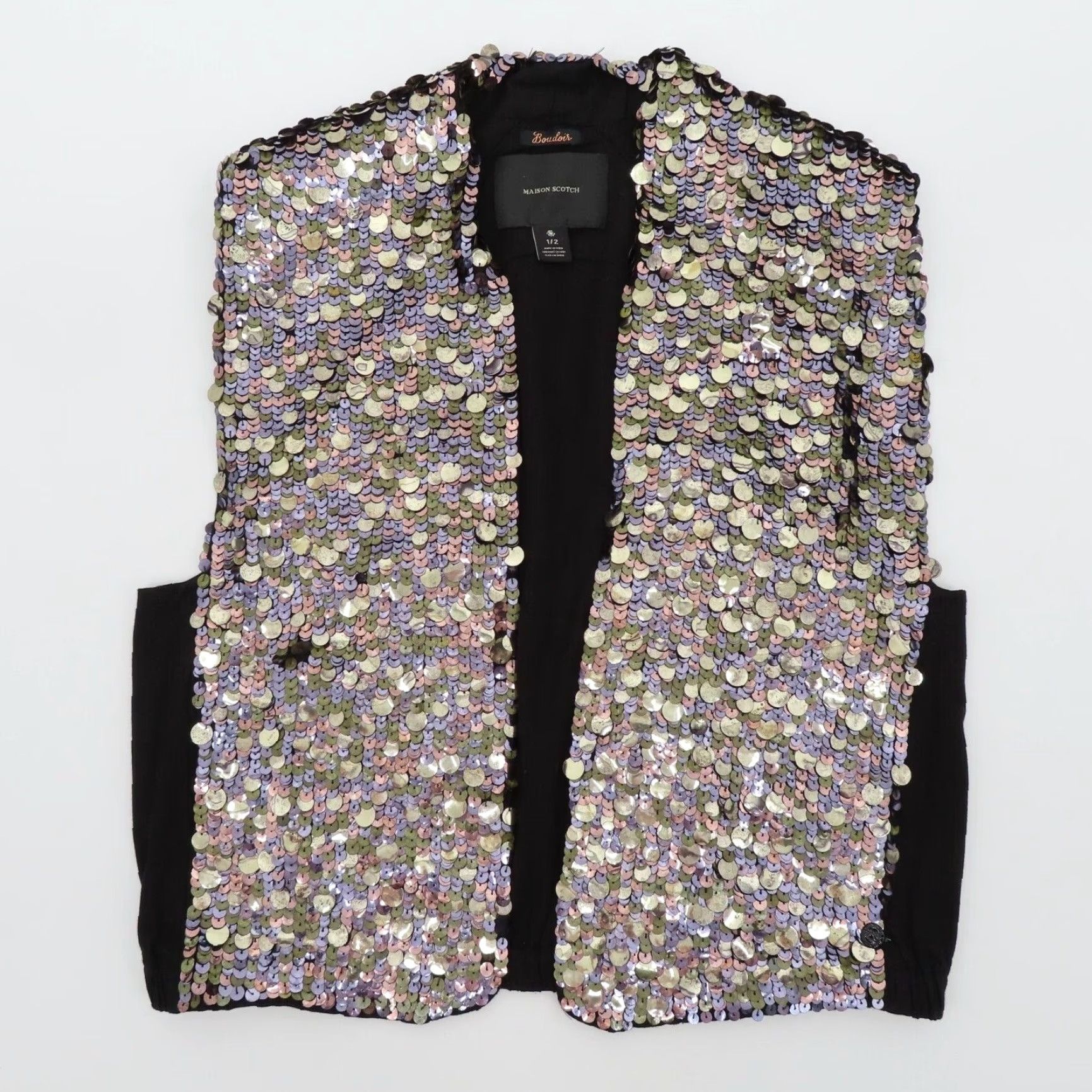 Maison Scotch VINTAGE: No — Maison Scotch Boudoir Women 2 Metallic Sequin Front Black Sleeveless Vest Top Blouse Sleeveless Sequin Woman 2 Black Modern Fashion Size XS / US 0-2 / IT 36-38 - 5 Thumbnail