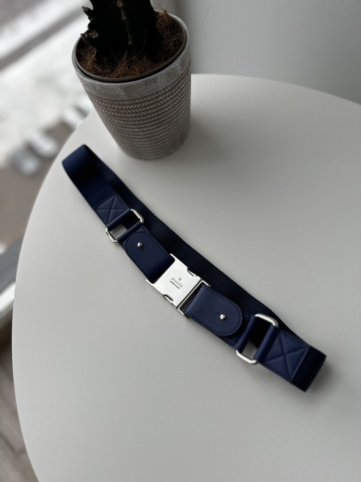 Gucci Gucci Web Canvas Black Leather Silver D Ring Buckle Belt men Size ONE SIZE - 3 Thumbnail