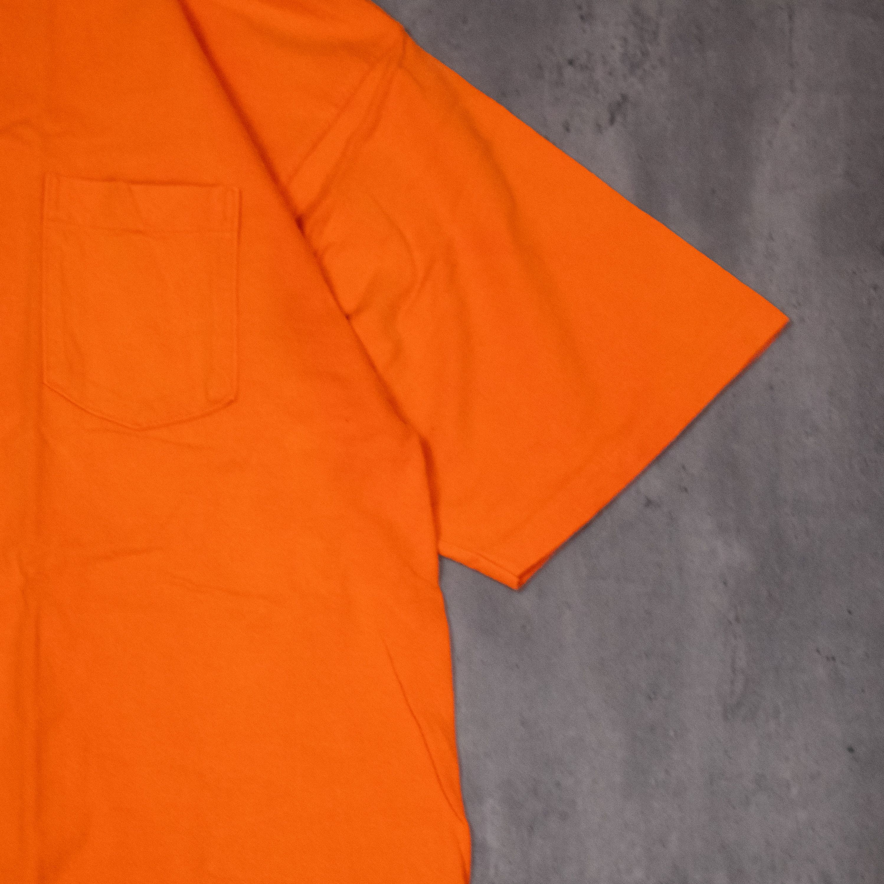 Vintage Vintage 1990s TT & CO Pocket Single Stitch Sun Fadeed Orange Tee Size US L / EU 52-54 / 3 - 4 Thumbnail