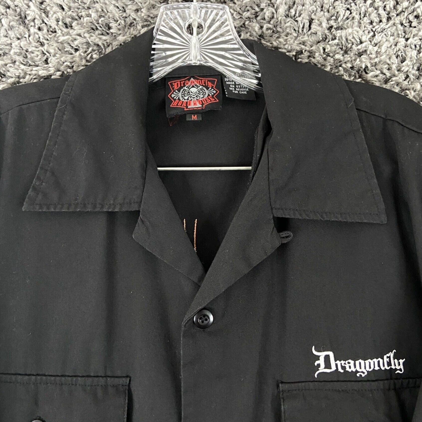 Vintage Dragonfly Roadhouse Biker Embroidery Shirt Men's Black Short Sleeve Button Up Size US M / EU 48-50 / 2 - 5 Thumbnail