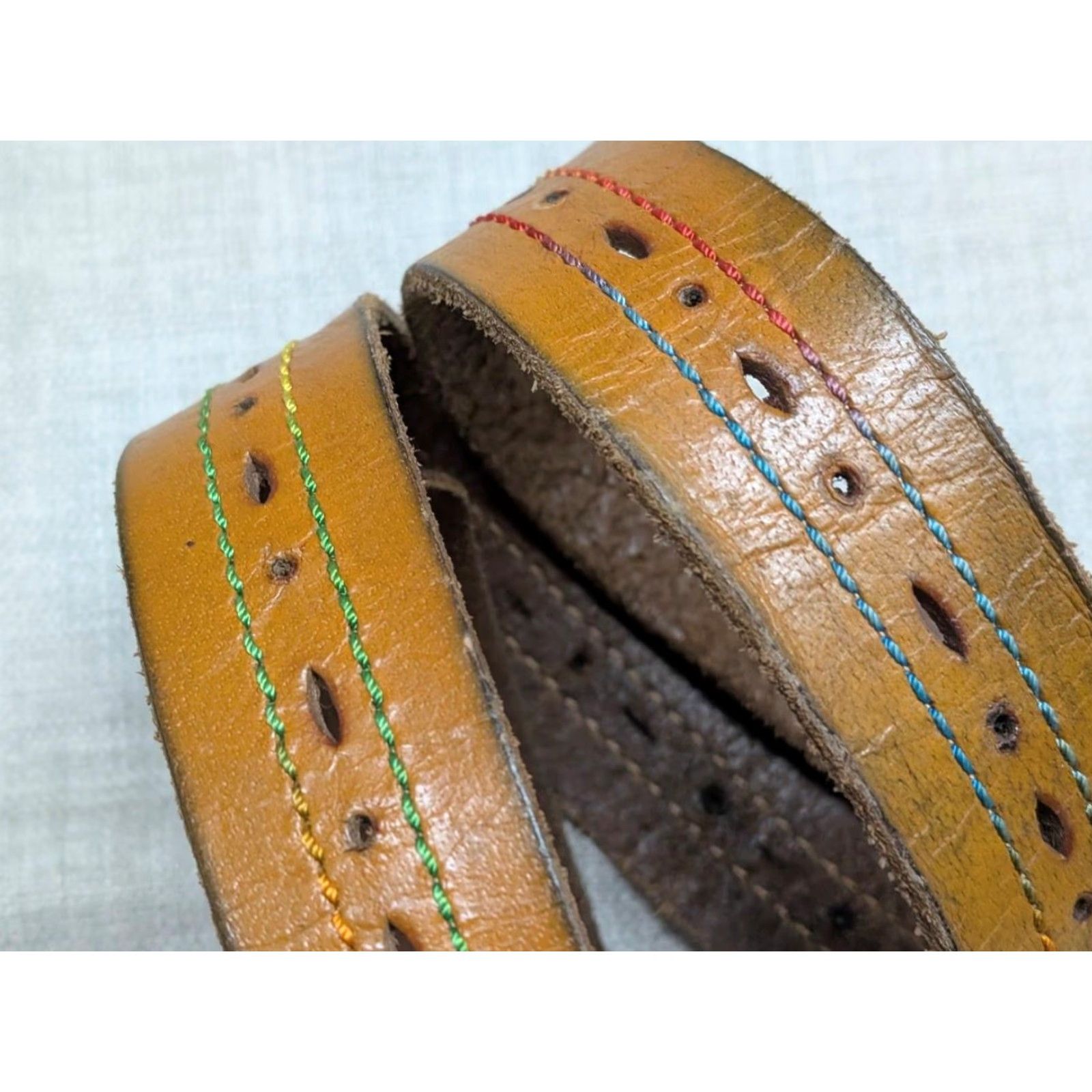 Vintage VINTAGE western belt belt 36 brown COWHIDE leather STITCHED studded RODEO Size 36 - 3 Thumbnail