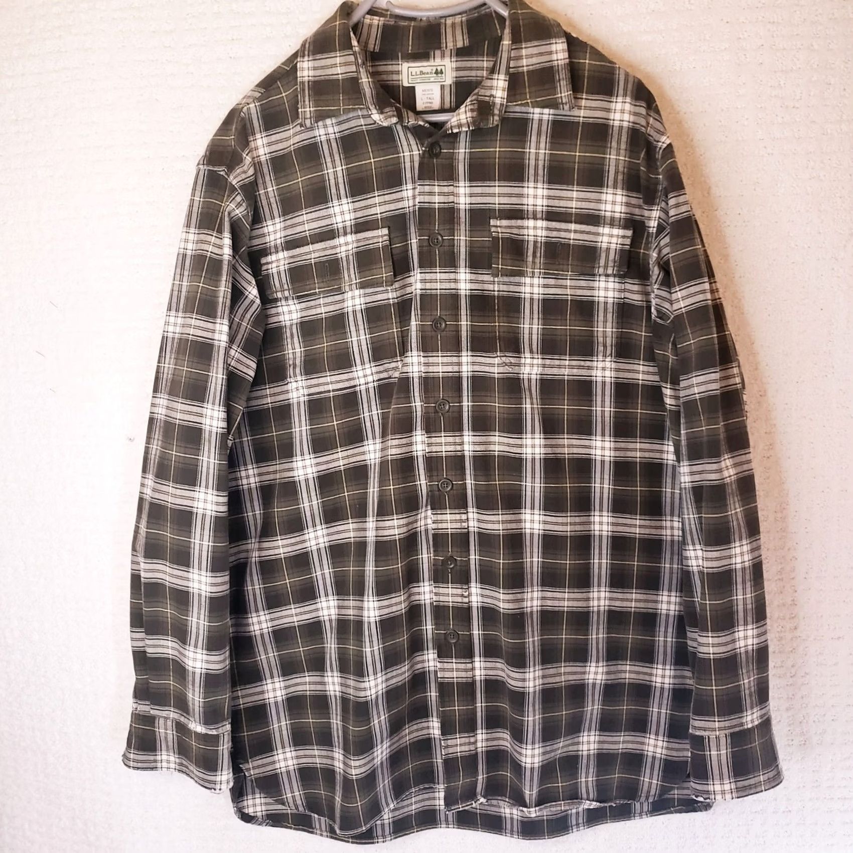 Vintage VINTAGE L.L. Bean Shirt Men LT Large Tall Button-Up Twill White Green Tartan Plaid 90s Shirt Mens Size US L / EU 52-54 / 3 - 2 Thumbnail