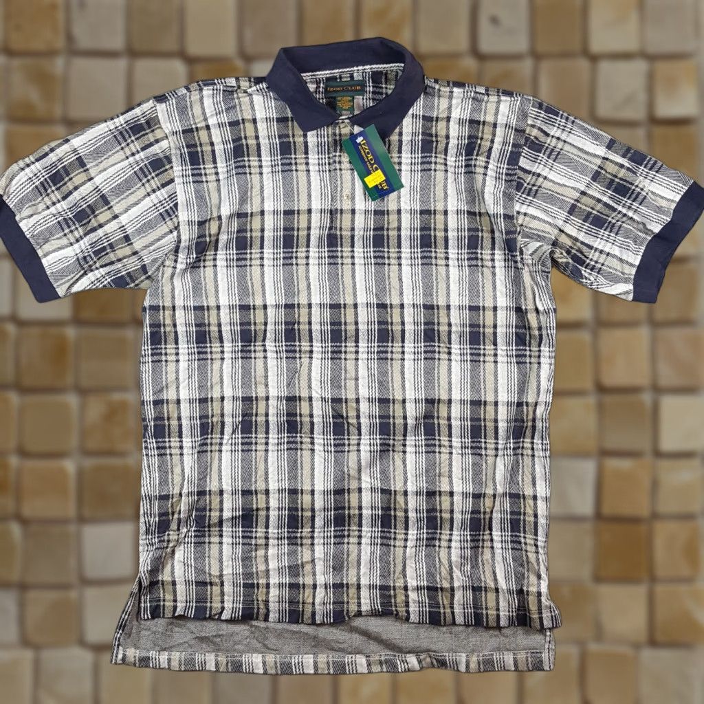 Izod VINTAGE IZOD Polo Shirt Mens Y2K Gray Plaid Surf Skater Grunge 90s Preppy Golf Collared Knit Cotton Short Sleeve Size L Size US L / EU 52-54 / 3 - 1 Thumbnail