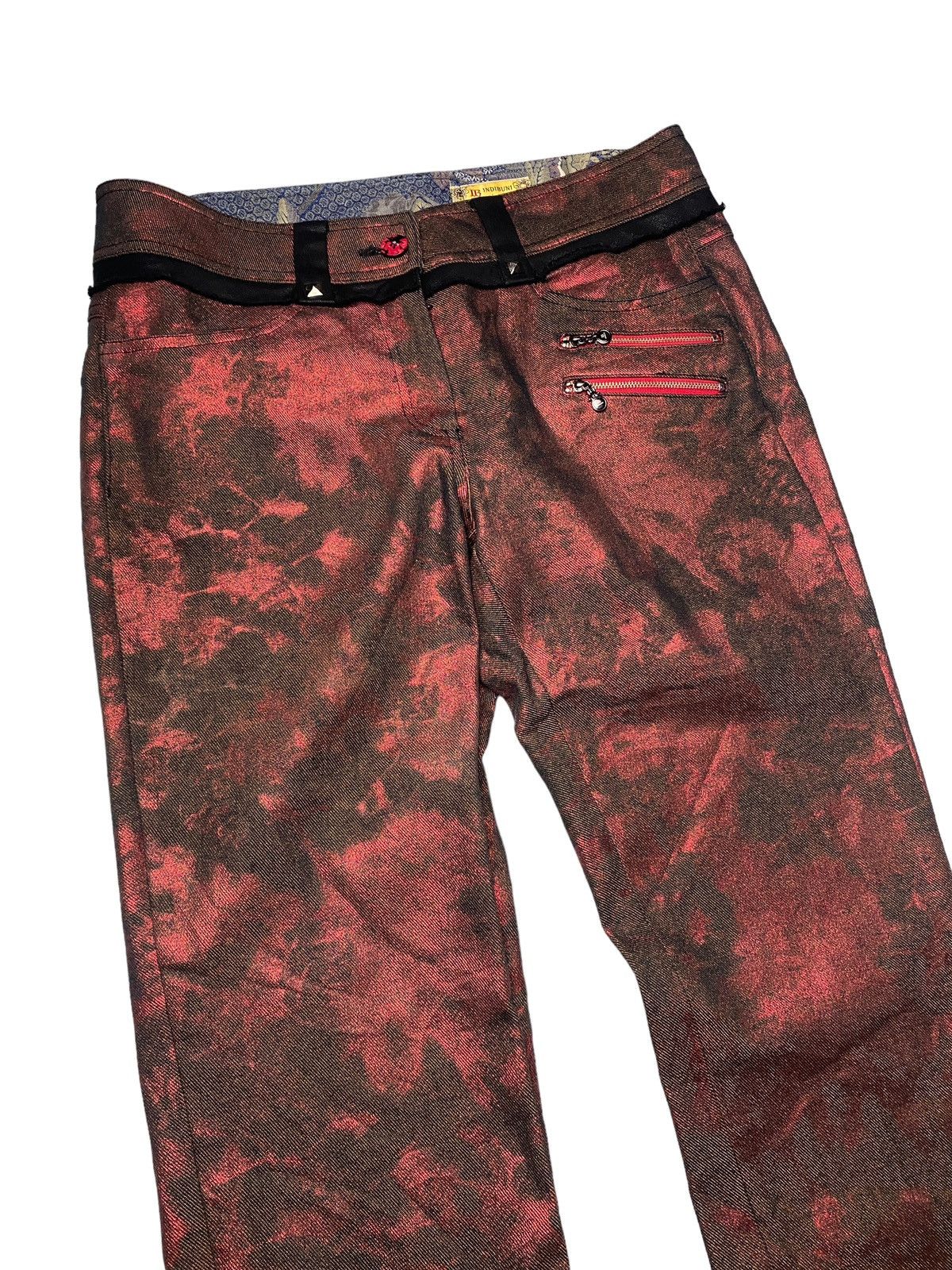 Hysteric Glamour 2000's Indibuni Wax Dyed Maroon Flared Pants Size US 29 - 6 Thumbnail