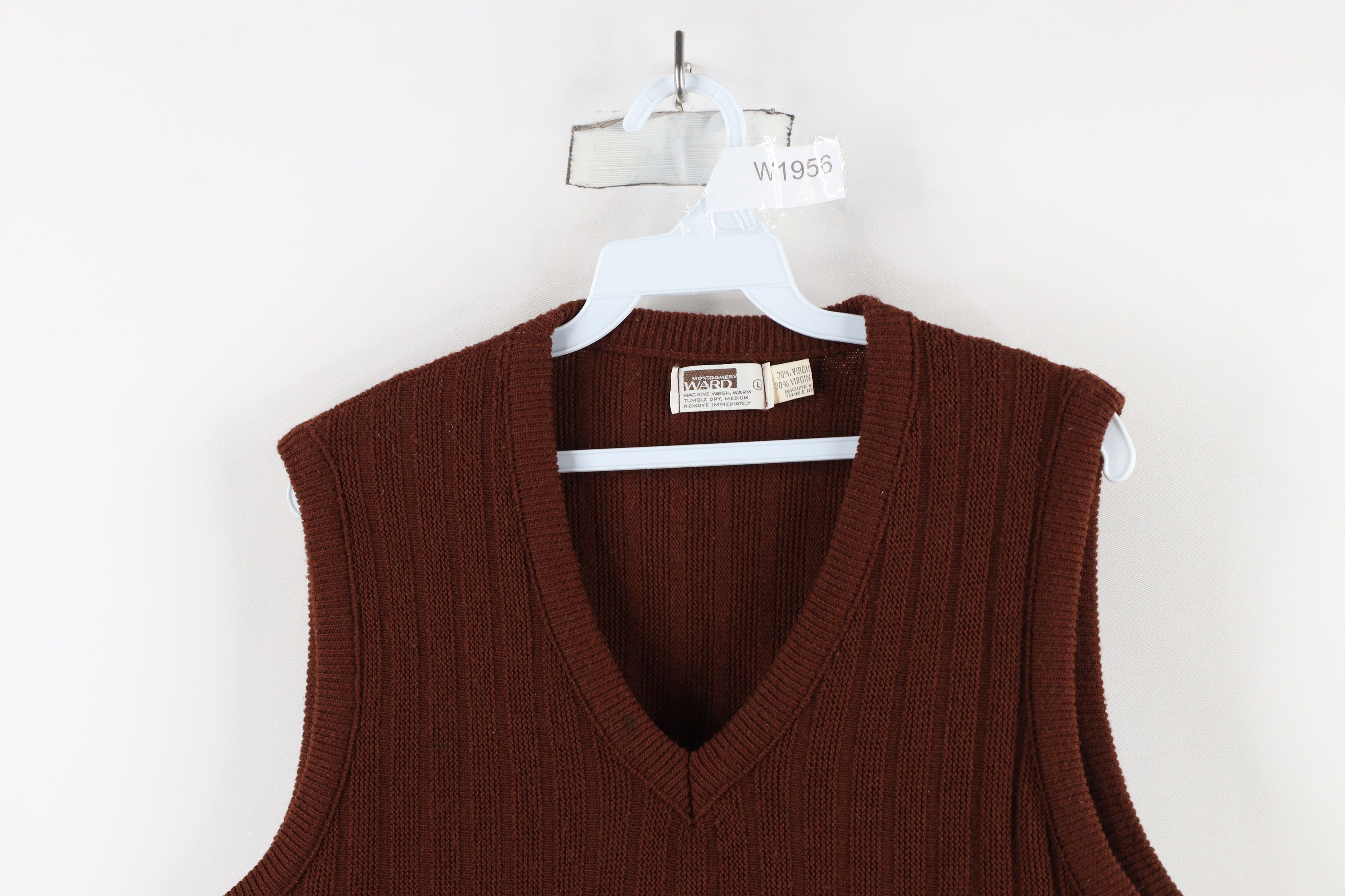 Vintage Vintage 70s Streetwear Blank Ribbed Knit Sweater Vest Brown Size L / US 10 / IT 46 - 2 Thumbnail