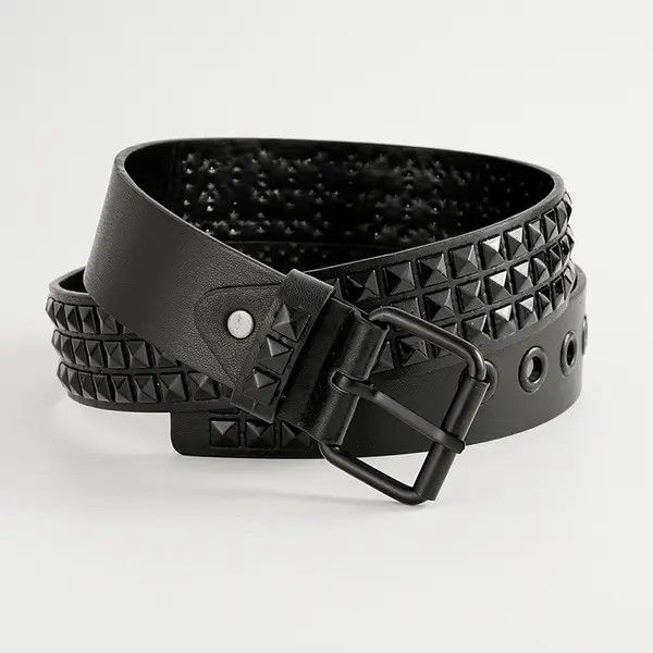 Leather × Vintage All Black Leather Rivet Belt Size ONE SIZE - 1 Thumbnail