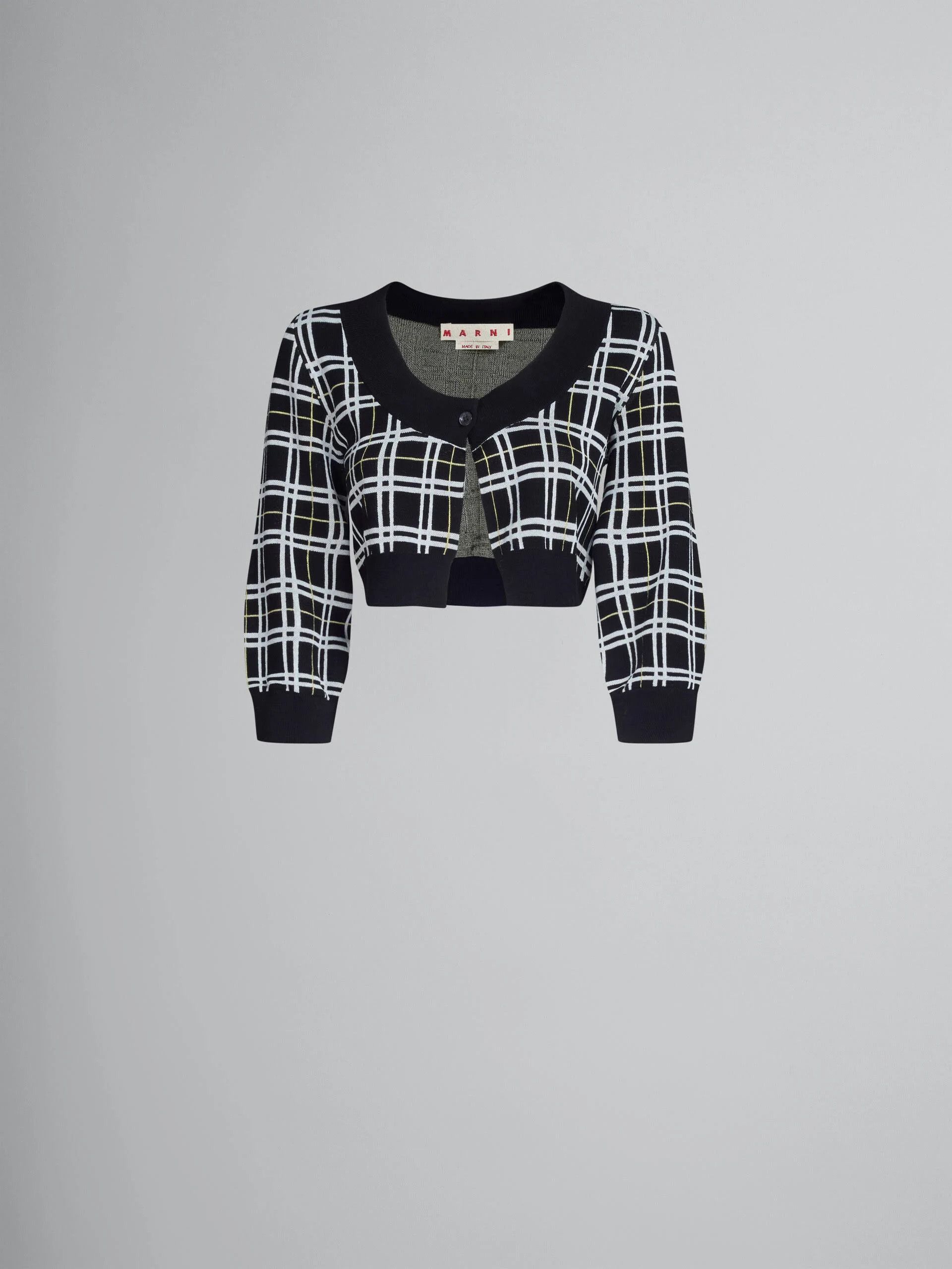 Marni o1w1db10824 U-Neck Cropped Cardigan in Black White Size L / US 10 / IT 46 - 1 Thumbnail