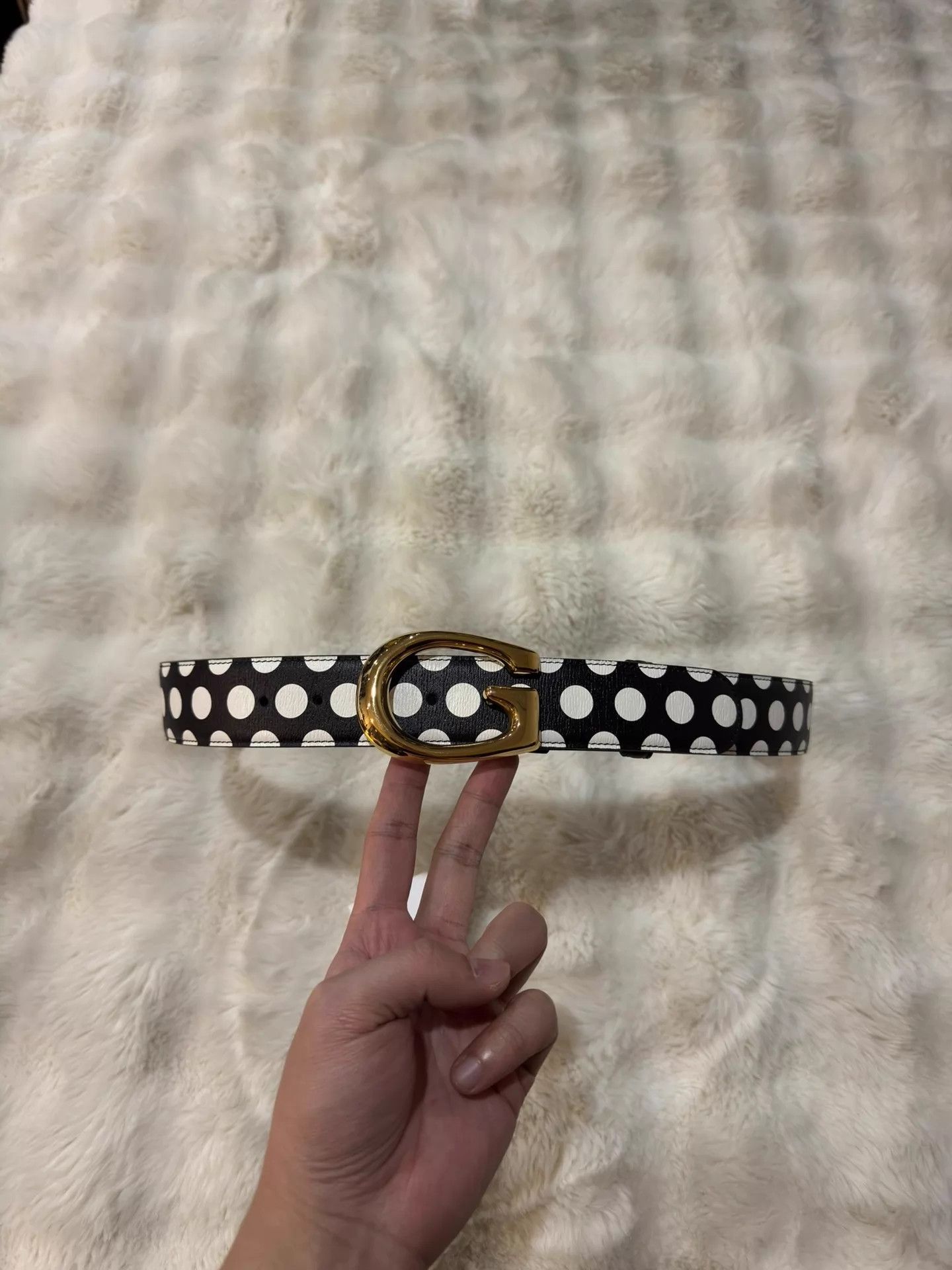 Gucci Gucci Gold Buckle Black & White Polka Dot Belt With Tags Size ONE SIZE - 2 Thumbnail