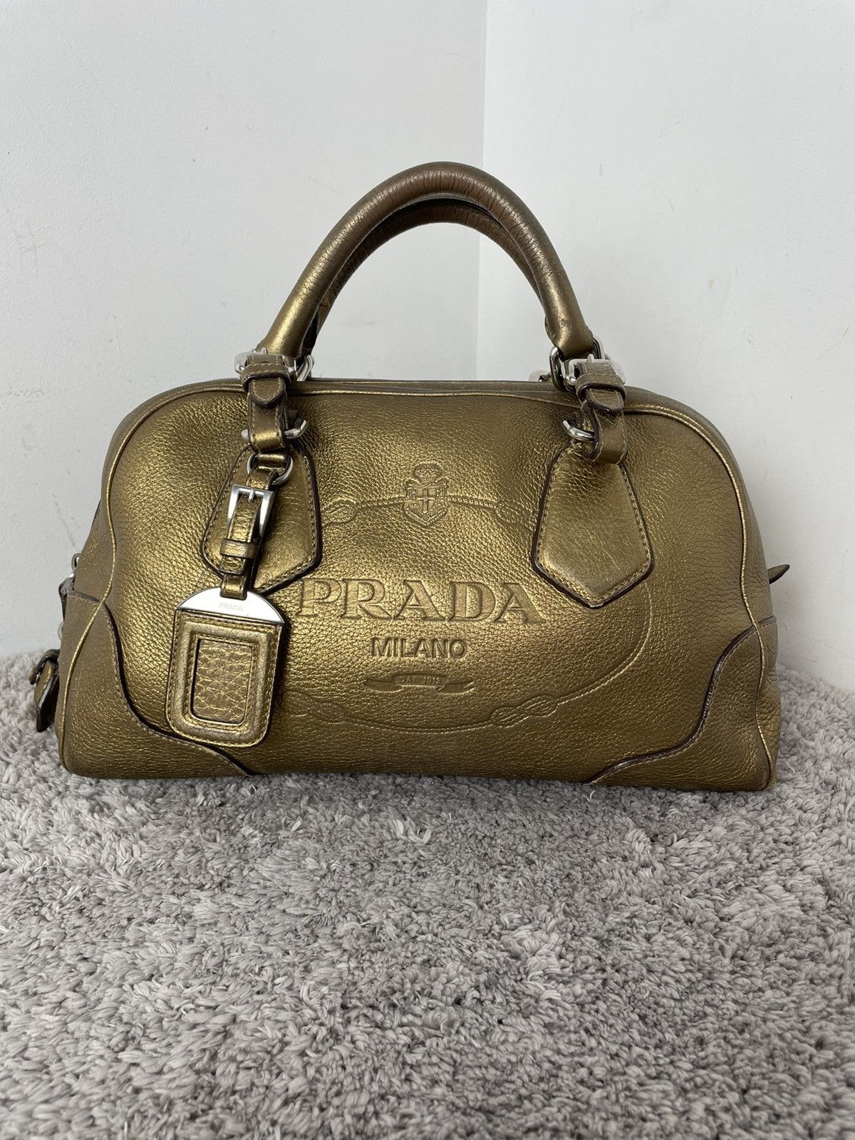 Prada Prada Metallic Gold Leather Logo Satchel Size ONE SIZE - 1 Thumbnail