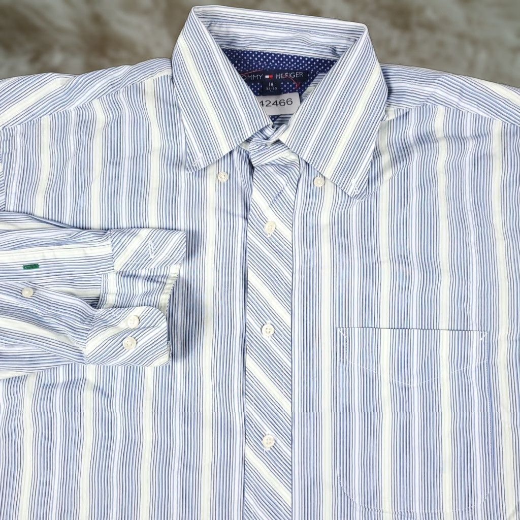 Tommy Hilfiger Tommy Hilfiger Dress Shirt Mens 16 Blue Striped Long Sleeve Button-Up Size 42R - 1 Thumbnail