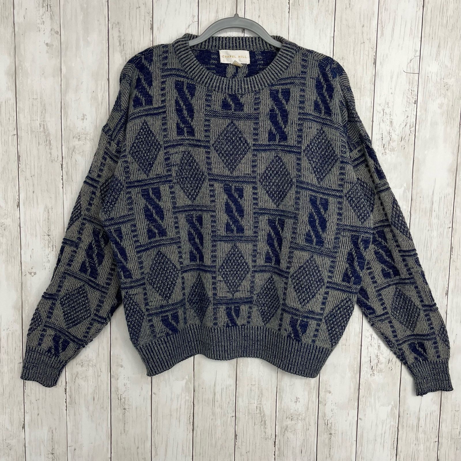 Other Vintage Chapel Hill Gray Blue Long Sleeve Geometric Sweater Size US XL / EU 56 / 4 - 1 Thumbnail