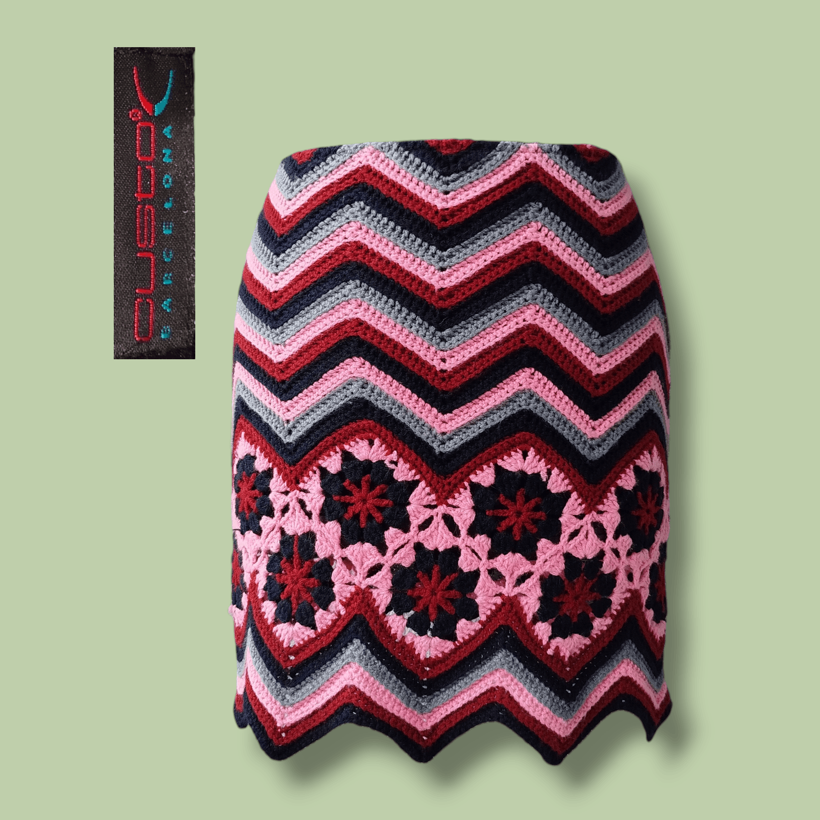 Custo Barcelona Mini Skirt Crochet ZigZag Granny Square Vintage Y2K Size S Size 27" / US 4 / IT 40 - 1 Thumbnail