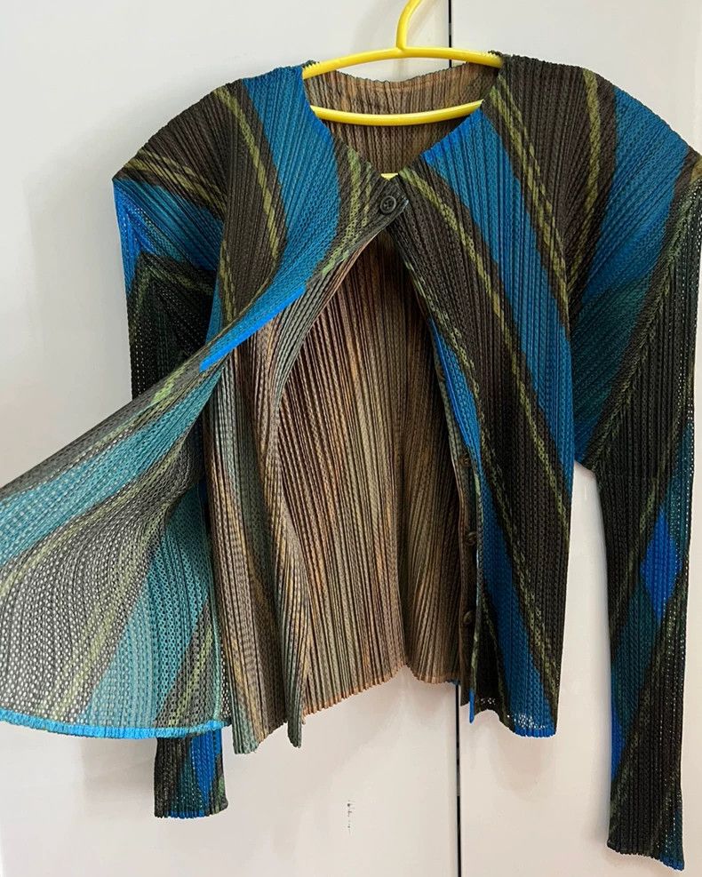 Issey Miyake Issey Miyake size:3 Blue-brown double-layer gauze cardigan Size M / US 6-8 / IT 42-44 - 2 Thumbnail