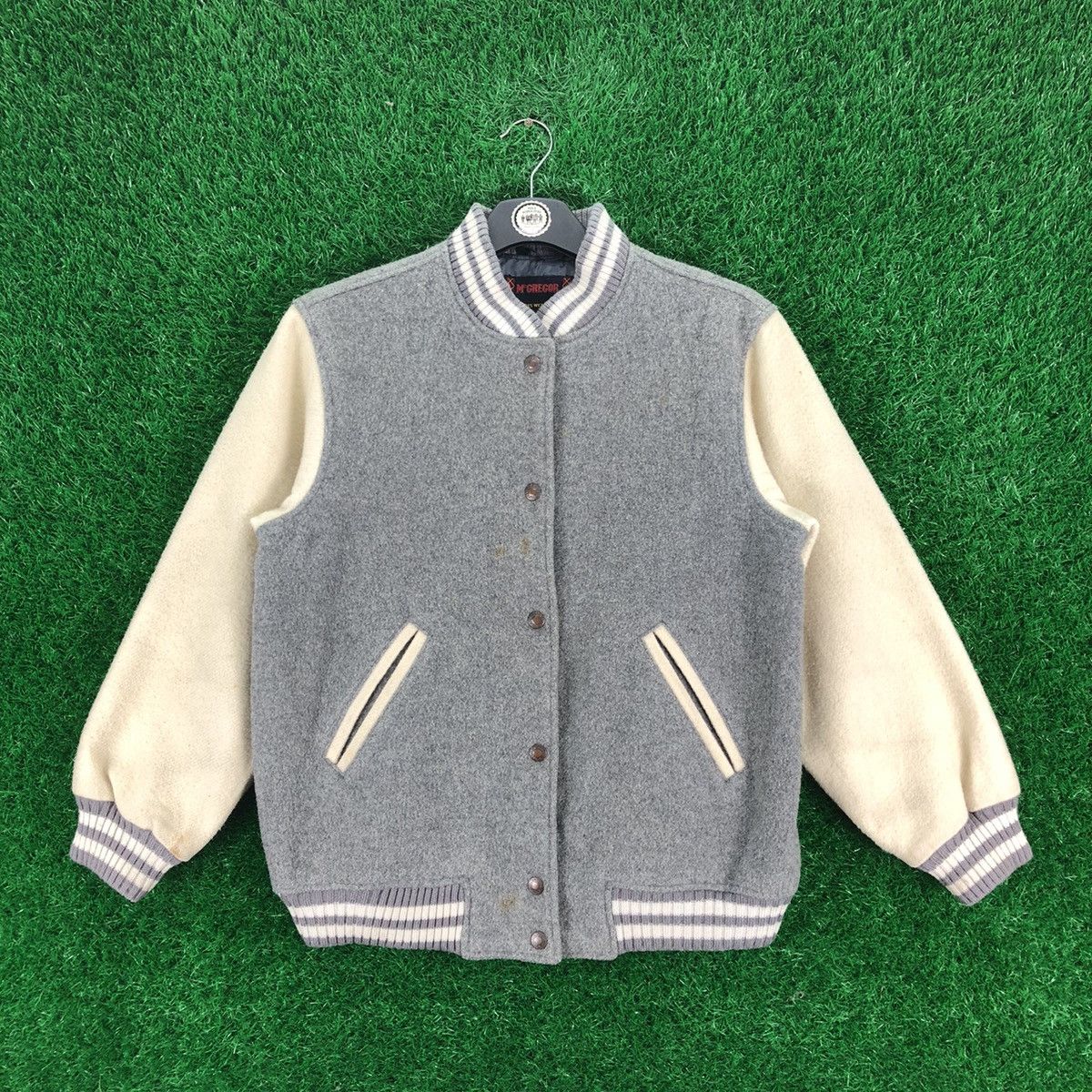 image of Vintage 90's Wool Varsity Jacket By Mcgregor Sportswear in Grey, Men's (Size Small)