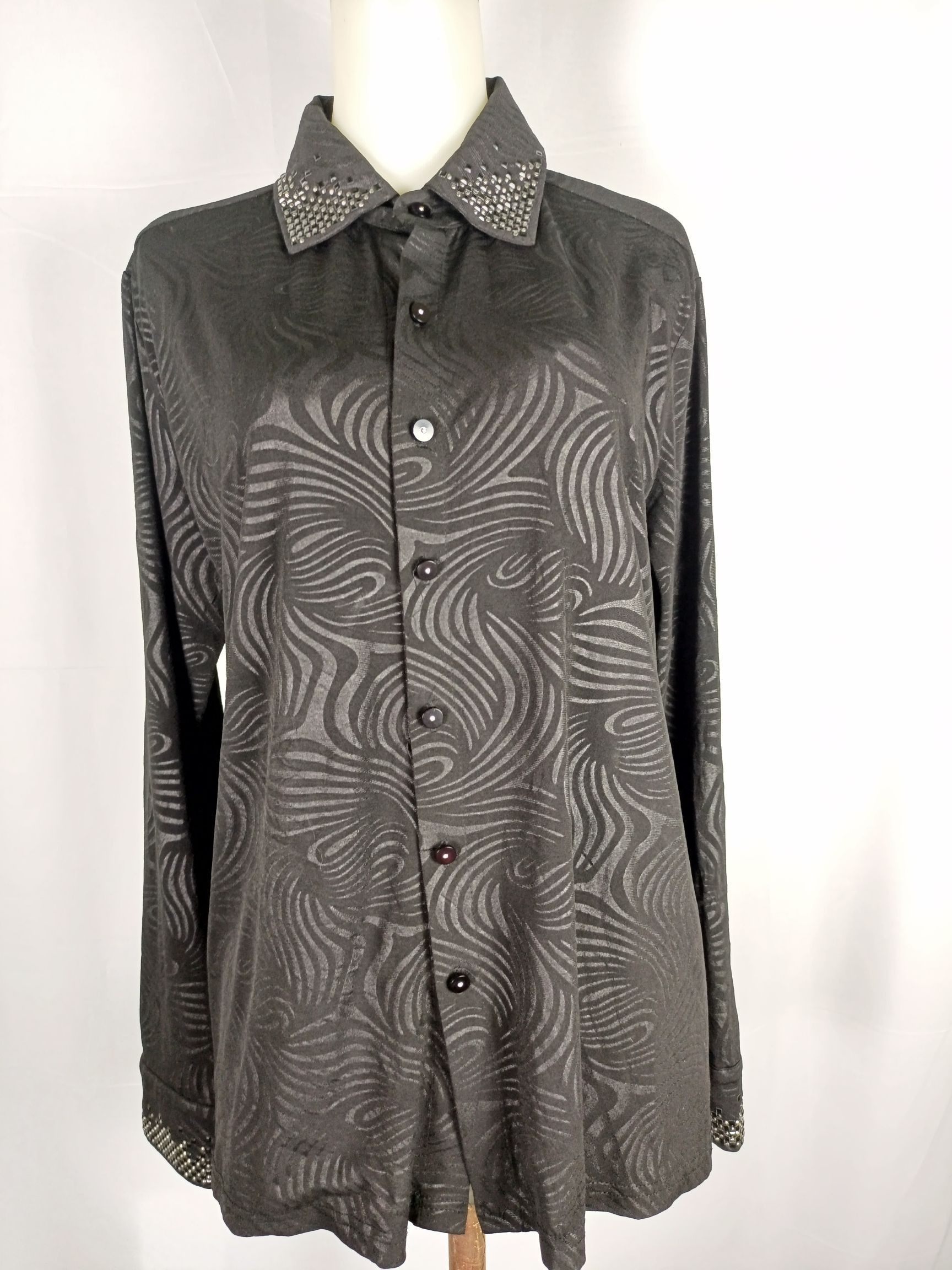 Japanese Brand Women Printed Black Button Long Sleeve Blouse Size L / US 10 / IT 46 - 1 Thumbnail