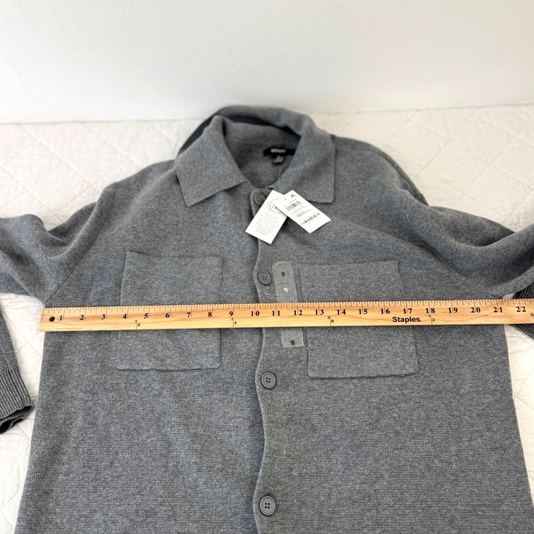 Alfani Alfani Mens Knit Button Down Shirt Jacket Cement Grey Heather Small Size US S / EU 44-46 / 1 - 7 Thumbnail