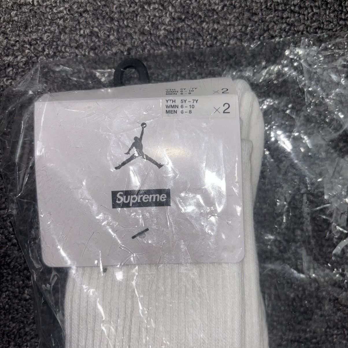 Jordan Brand × Supreme Supreme Jordan Crew Socks 1 SINGLE PAIR Medium White Jumpman Size ONE SIZE - 5 Thumbnail