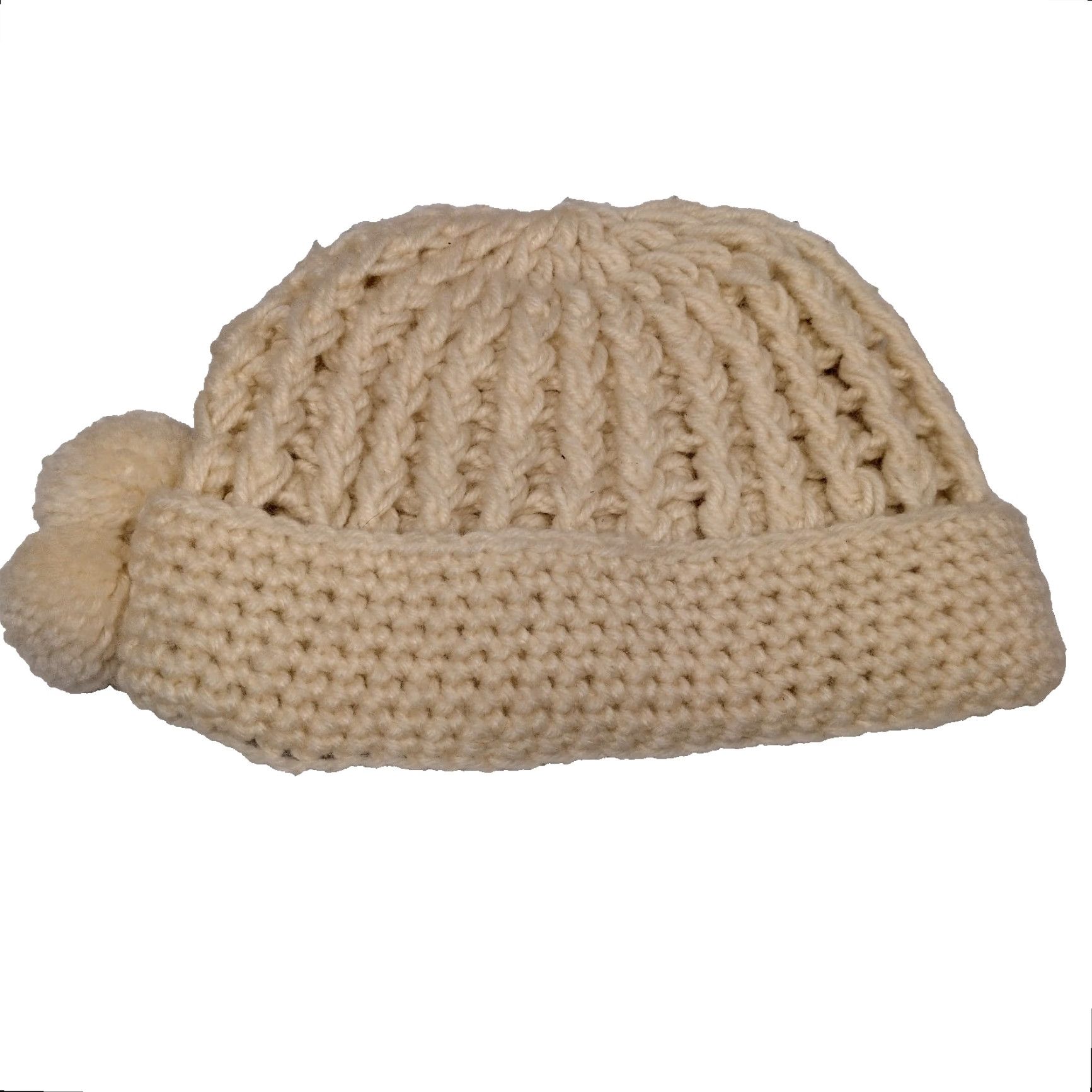 Vintage VINTAGE Beanie Knit Hat Women One Size Ivory Pom Pom Acrylic Japan #2403 Winter Hats - Womens Autumn Casual Size ONE SIZE - 2 Thumbnail