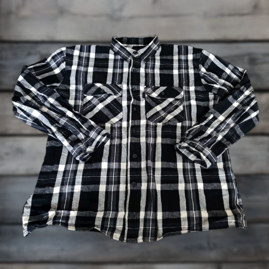 Vintage Five Brothers XLT Black Plaid Flannel Button-Up Shirt Mens Heavyweight Workwear Casual 90s Grunge Size US XL / EU 56 / 4 - 1 Thumbnail