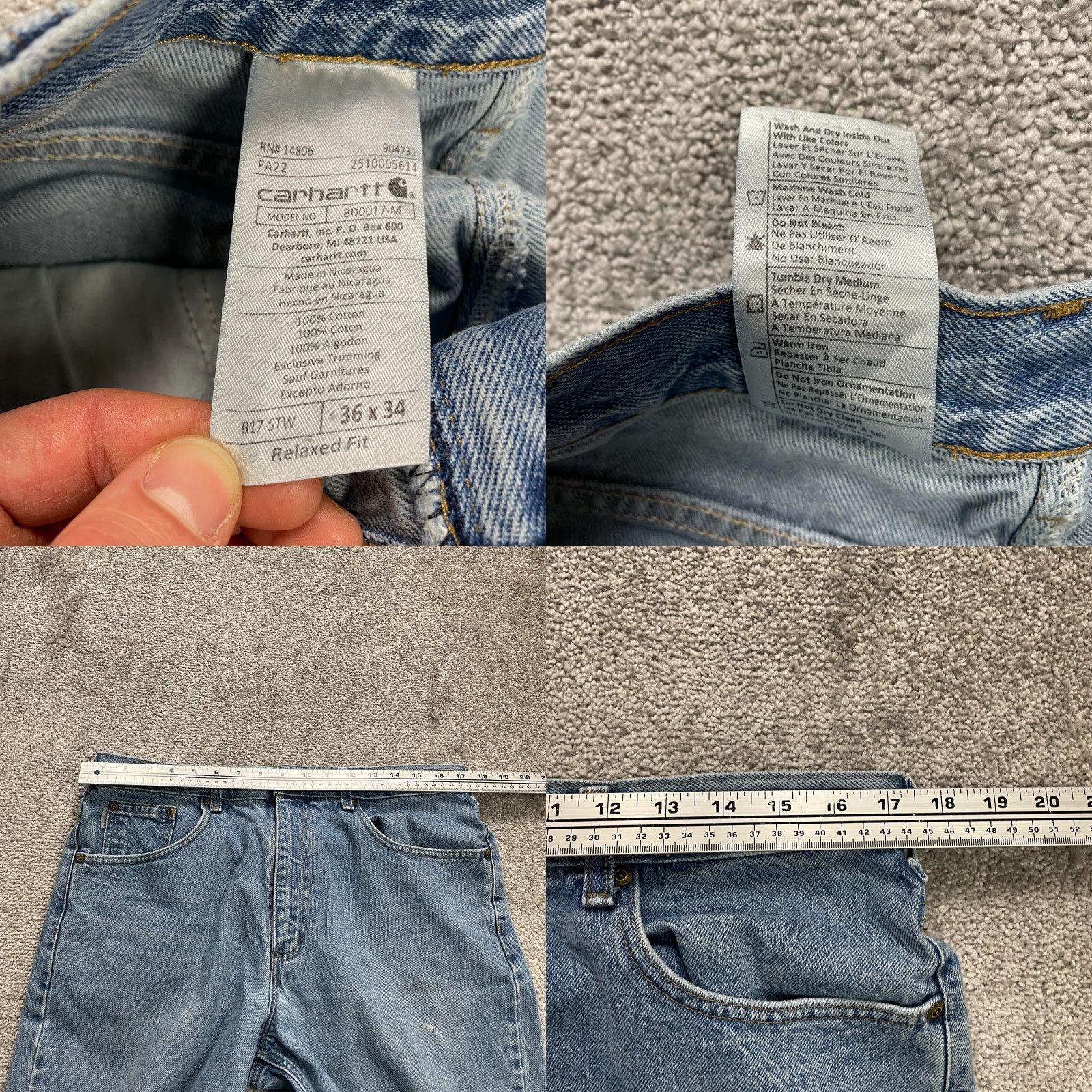 Carhartt Carhartt Relaxed Fit Denim Jeans Mens 35x33 Blue Medium Wash Straight Leg Casual Size US 35 - 10 Thumbnail