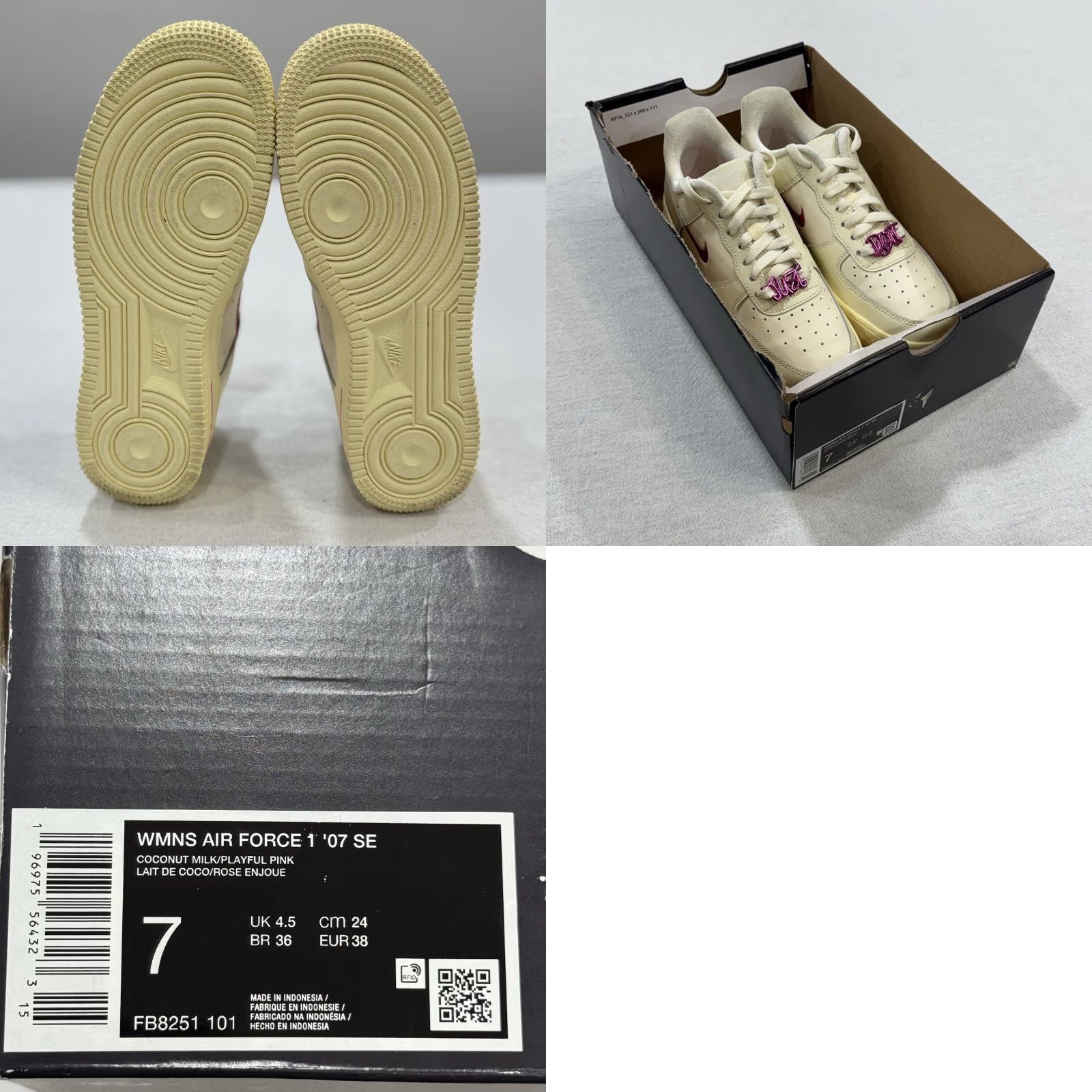 Nike Nike Air Force Women’s 11 Coconut Milk Ivory Leather/Playful Pink FB8251-101 Sneaker Size US 7 / IT 37 - 9 Thumbnail