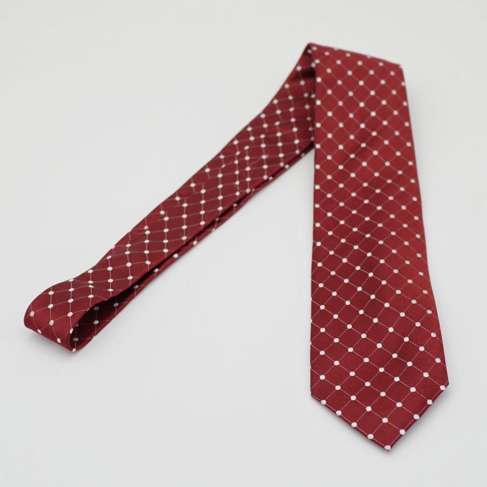 Vintage Geoffrey Beene Red Woven Polka Dot Check Silk Tie Size ONE SIZE - 6 Thumbnail