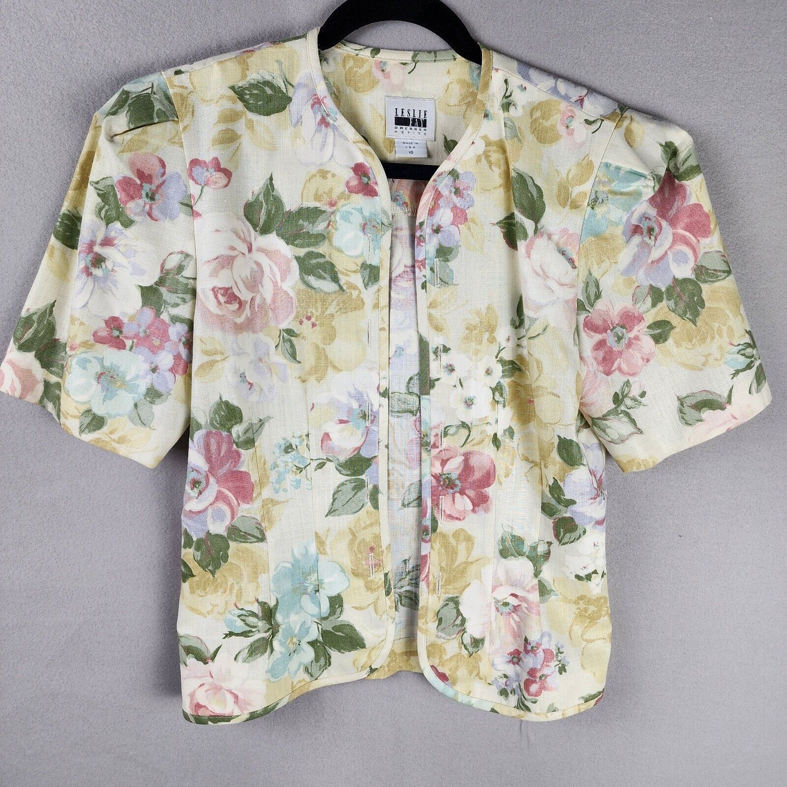 Vintage Leslie Fay Floral Print Short Sleeve Jacket Size P10 Size L / US 10 / IT 46 - 1 Thumbnail