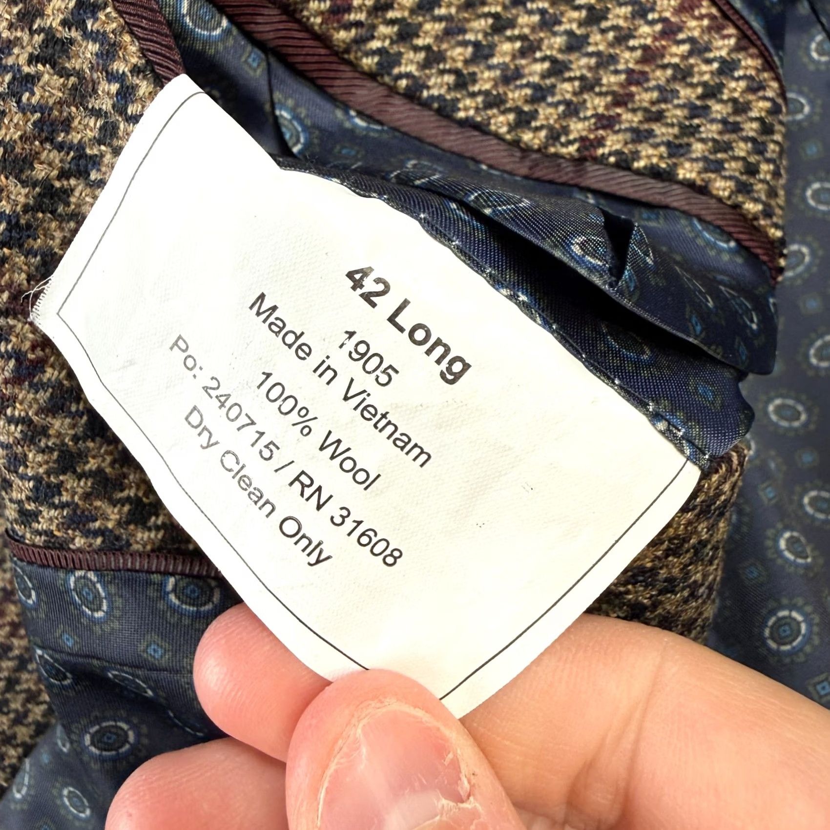 Jos. A. Bank Jos. A. Bank Blazer Jacket Mens 42L Brown Houndstooth Wool Blazer Notch Lapel Single-Breasted 3-Button Jeans/Coat? Size 42R - 6 Thumbnail