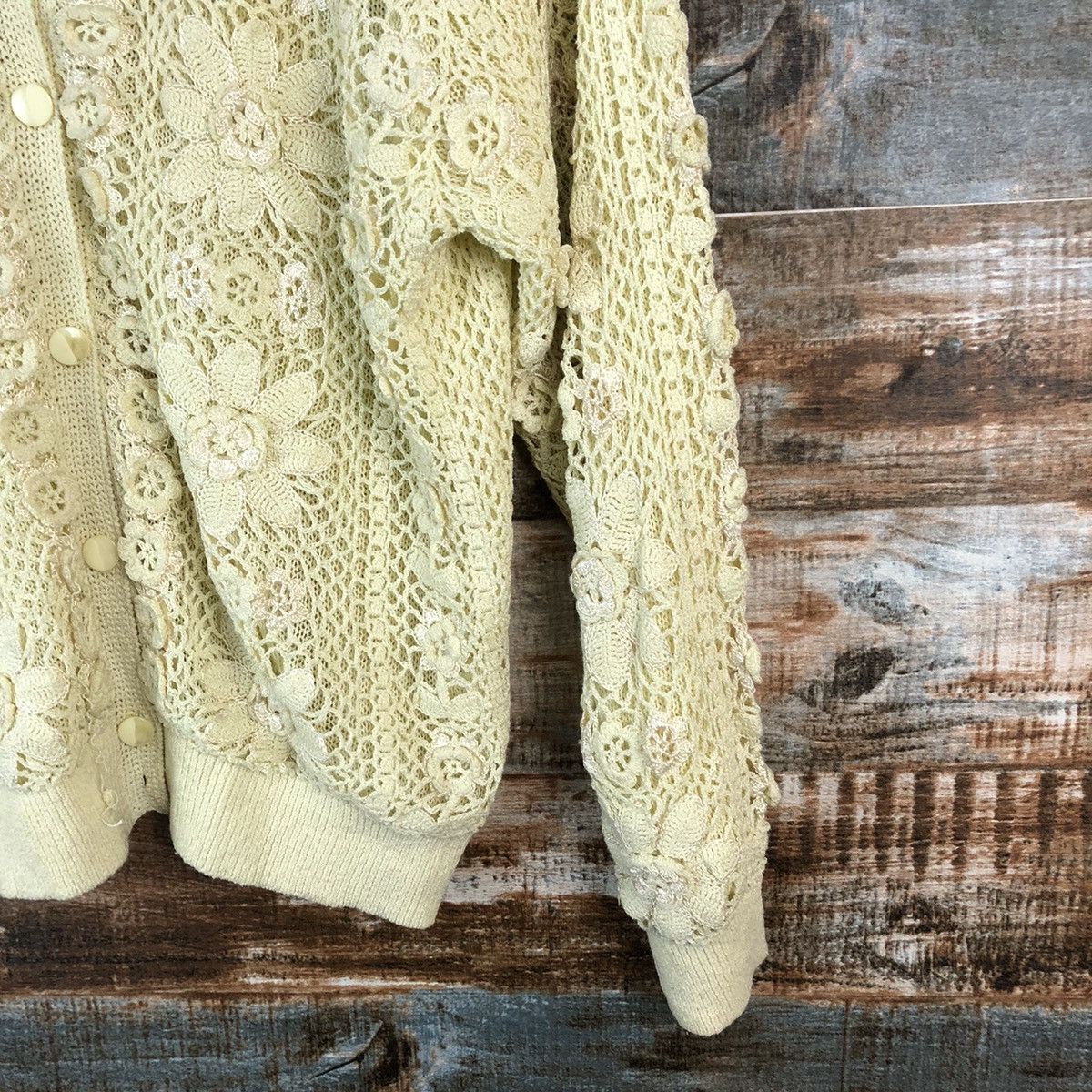 Japanese Brand Micaella Patterned crochet meshnet Cardigan Knitwear #A1343 Size M / US 6-8 / IT 42-44 - 8 Thumbnail