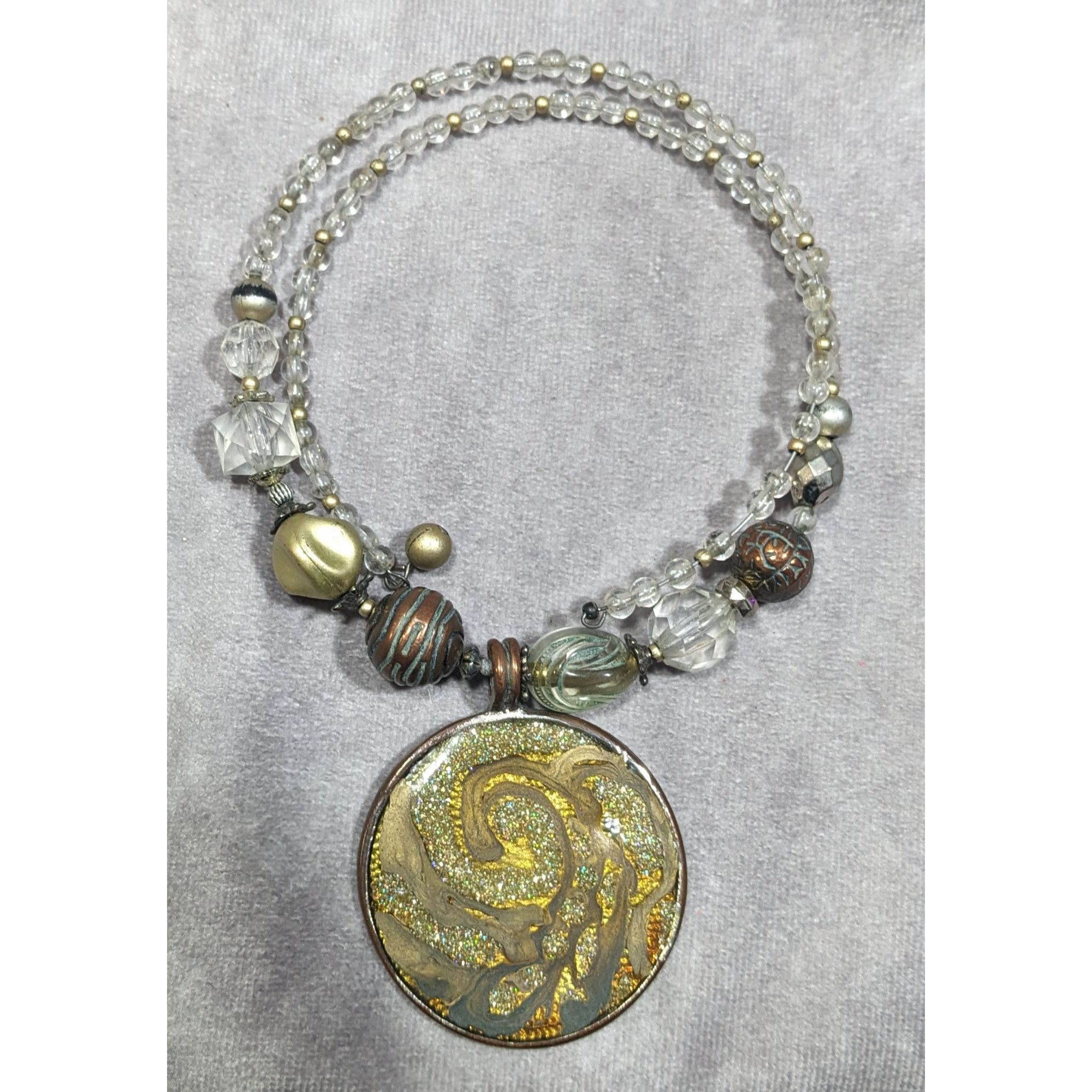 Other Retro Bohemian Glitter Medallion Beaded Coil Necklace Size ONE SIZE - 5 Thumbnail