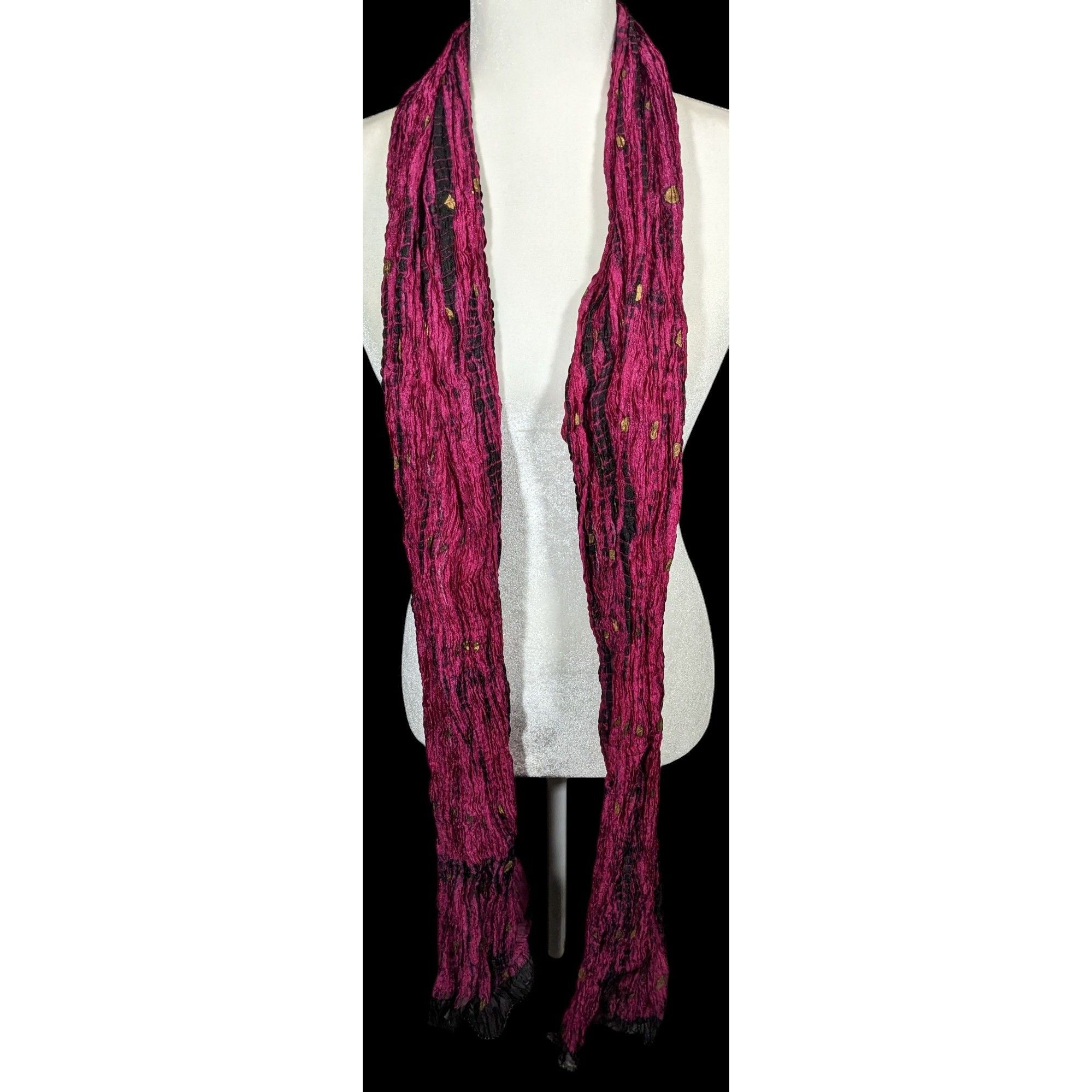 Other Bohemian Pink And Black Tie Dye Crinkle Scarf With Gold Acce Size ONE SIZE - 4 Thumbnail