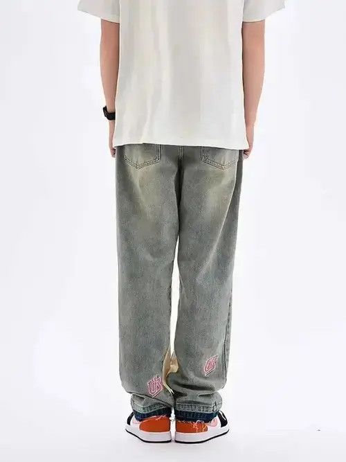 Japanese Brand VIBE Washed distressed embroidered lettering jeans Size US 34 / EU 50 - 2 Thumbnail