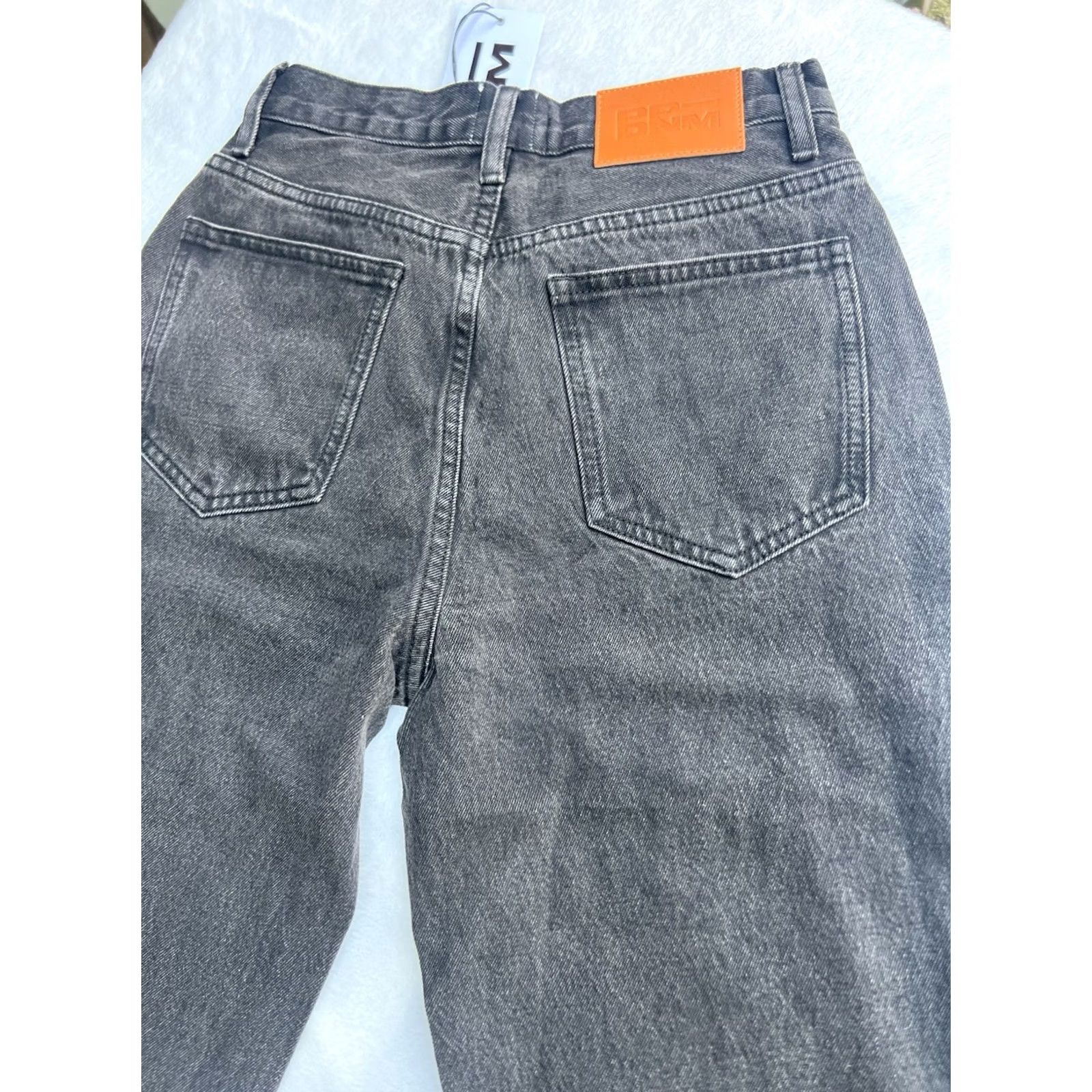 PRINCESS POLLY NWT Princess Polly Women's Black Asymmetrical Jeans Size 4 Straight Denim 29.5in Inseam Pockets Dark Wash Button Rise Mid Black - Womens Size 27" / US 4 / IT 40 - 5 Thumbnail