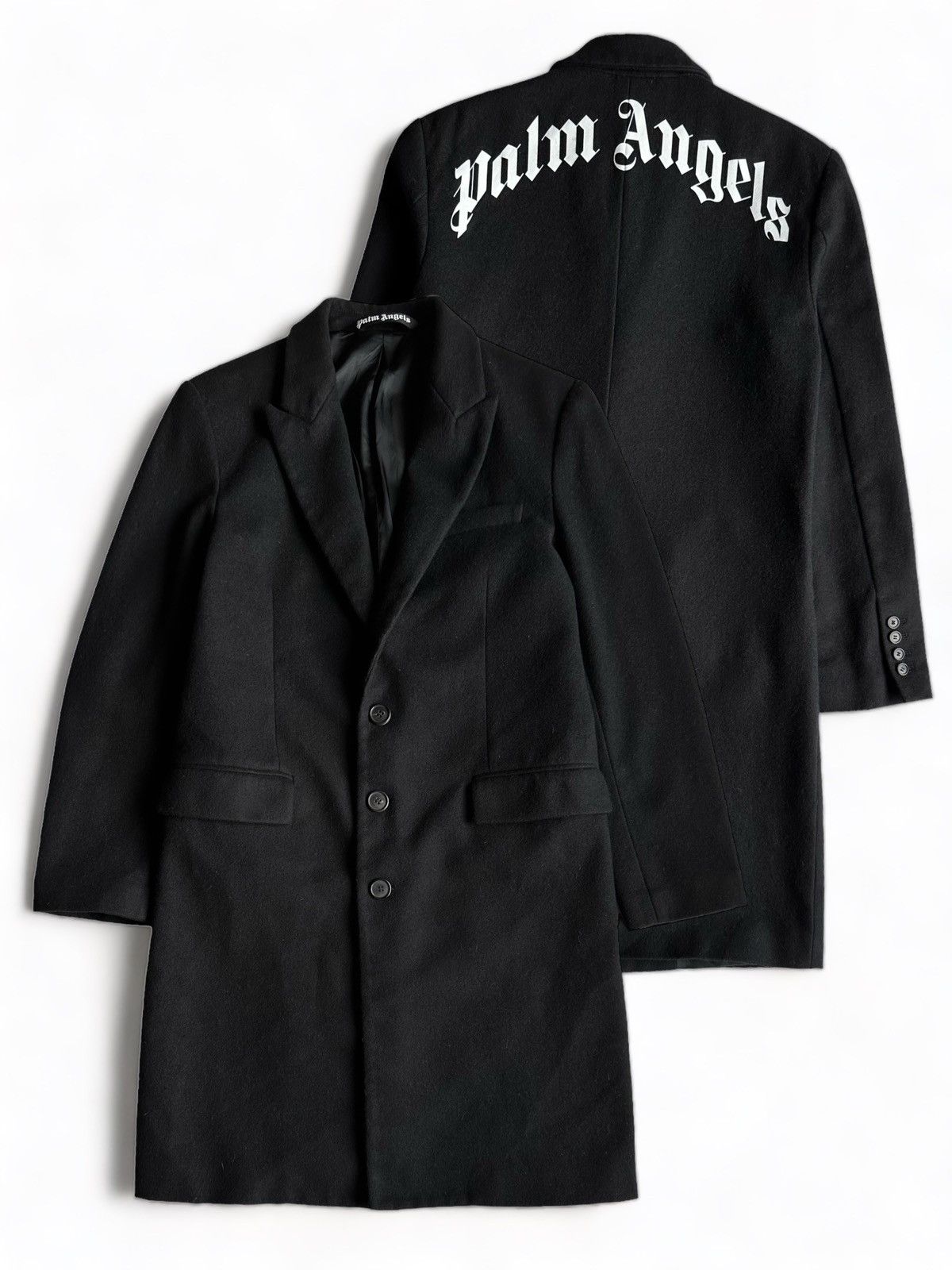 Palm Angels Palm Angels Classic Black Wool Logo Coat (S) Size US S / EU 44-46 / 1 - 1 Thumbnail