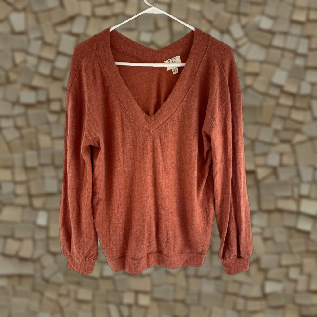 Vintage PST Project Social T Sweater Women's Large Rust Orange V-Neck Long Slv NWT Size L / US 10 / IT 46 - 1 Thumbnail