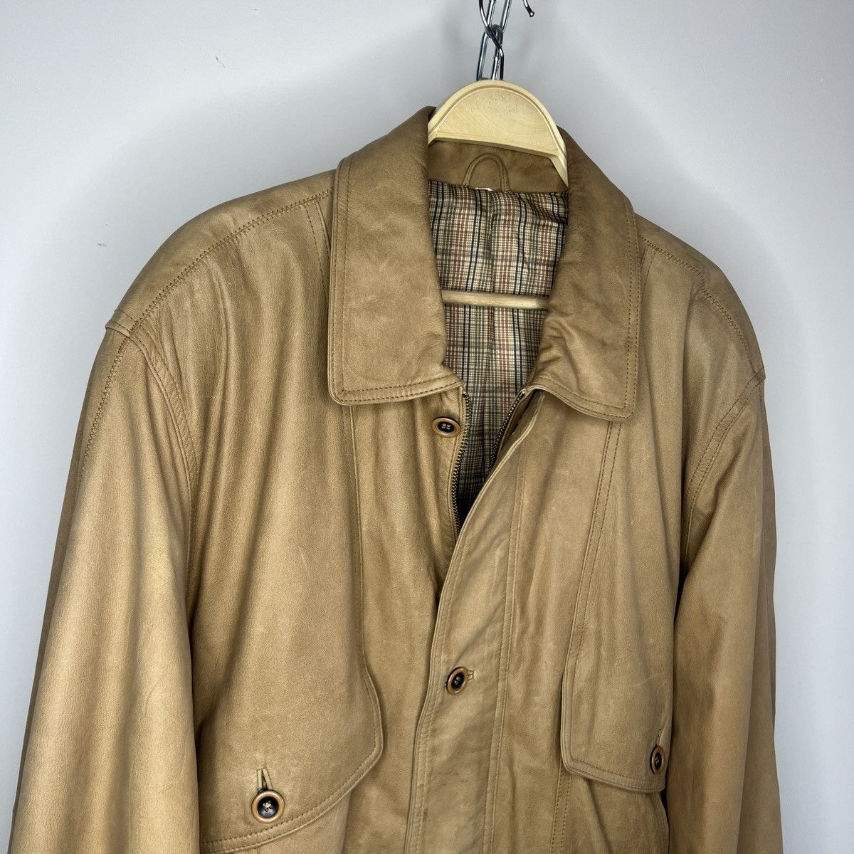 Japanese Brand × Vintage Vintage Leather Jacket Biker Ramones Beige Genuine Trucker Size US XL / EU 56 / 4 - 6 Thumbnail