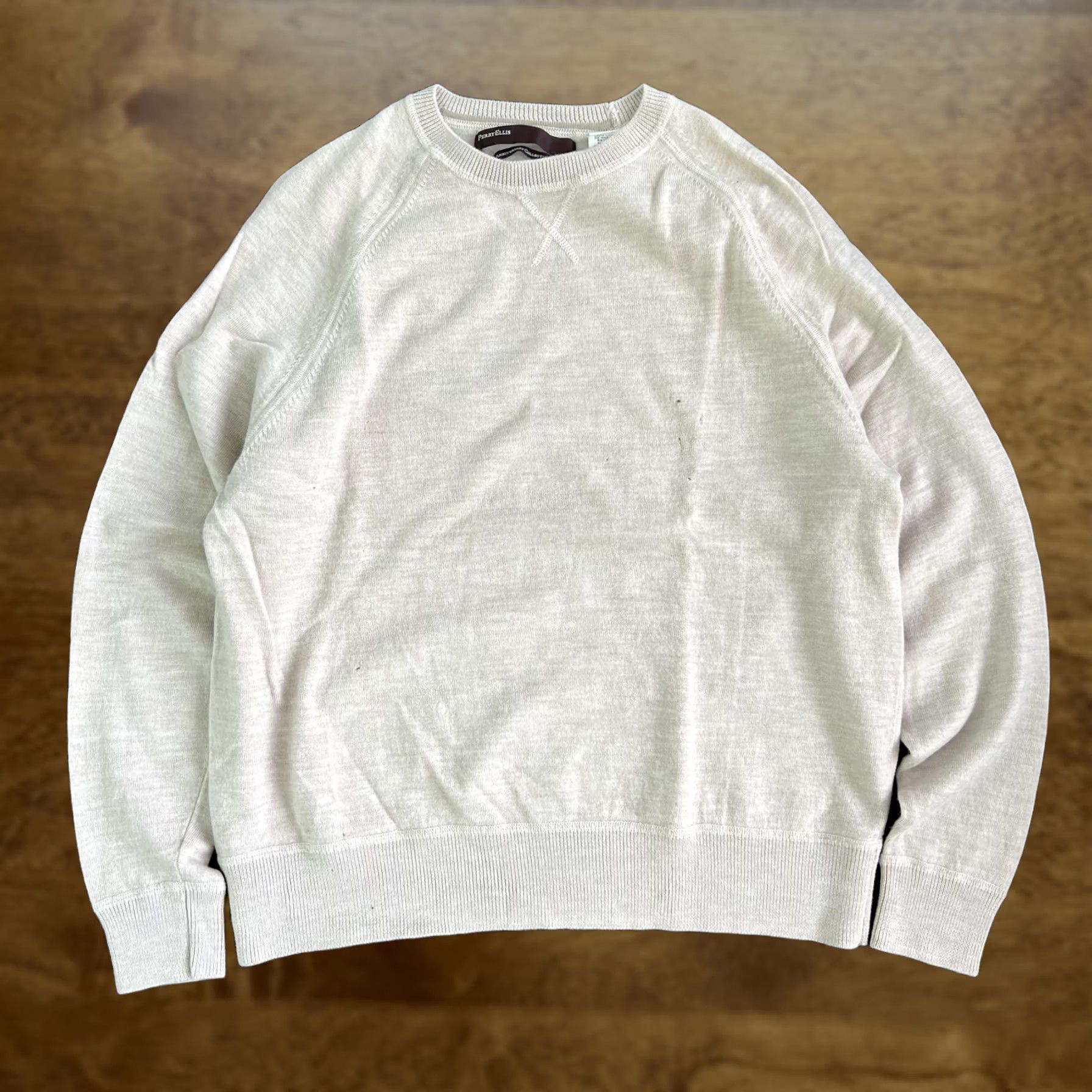 Perry Ellis Perry Ellis Sweater Mens XL Beige Merino Wool Crewneck Tight Knit Pullover Size US XL / EU 56 / 4 - 1 Thumbnail