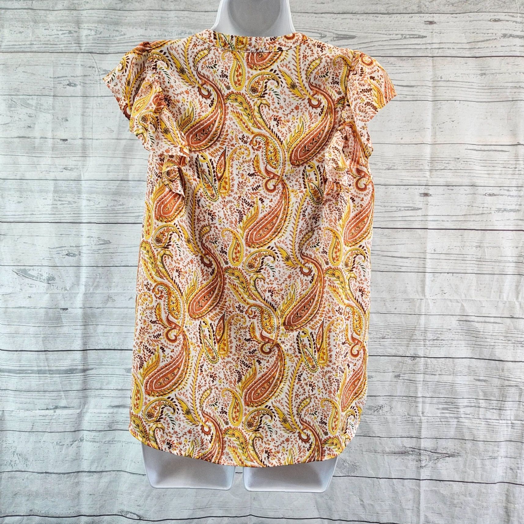 Vintage DR2 Daniel Rainn Womens Top Sz S Yellow Paisley V-Neck Flutter Sleeve Blouse Women Size S / US 4 / IT 40 - 4 Thumbnail
