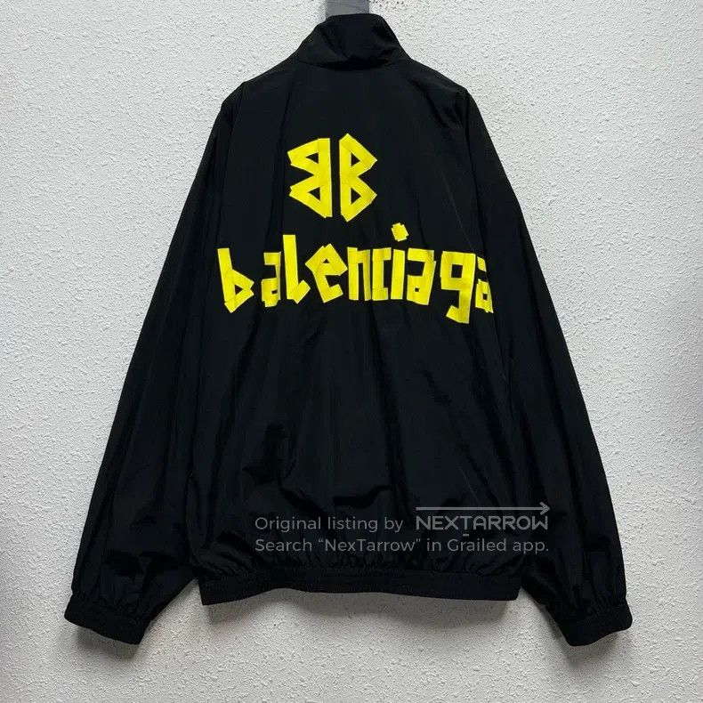 Balenciaga Back Yellow Tape Printed Logo Black Coach Jacke