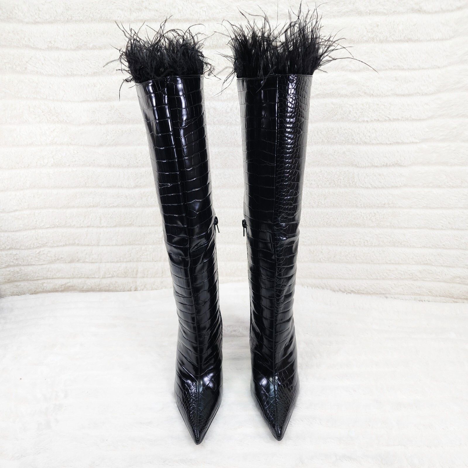 Other Flirty Black Snake Texture Knee High Heel Stiletto Boots Sex Size US 11 / IT 41 - 5 Thumbnail