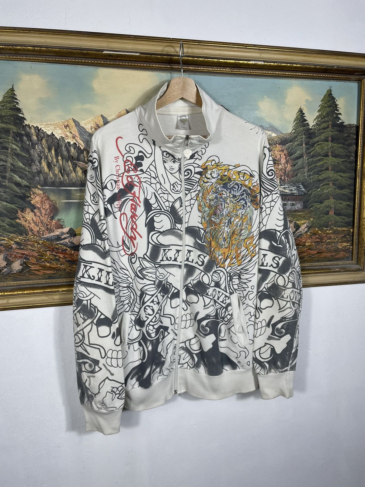 Christian Audigier × Ed Hardy × Vintage Ed Hardy Retro 00s Hoodie With Crystals Affliction Grunge Size L / US 10 / IT 46 - 3 Thumbnail