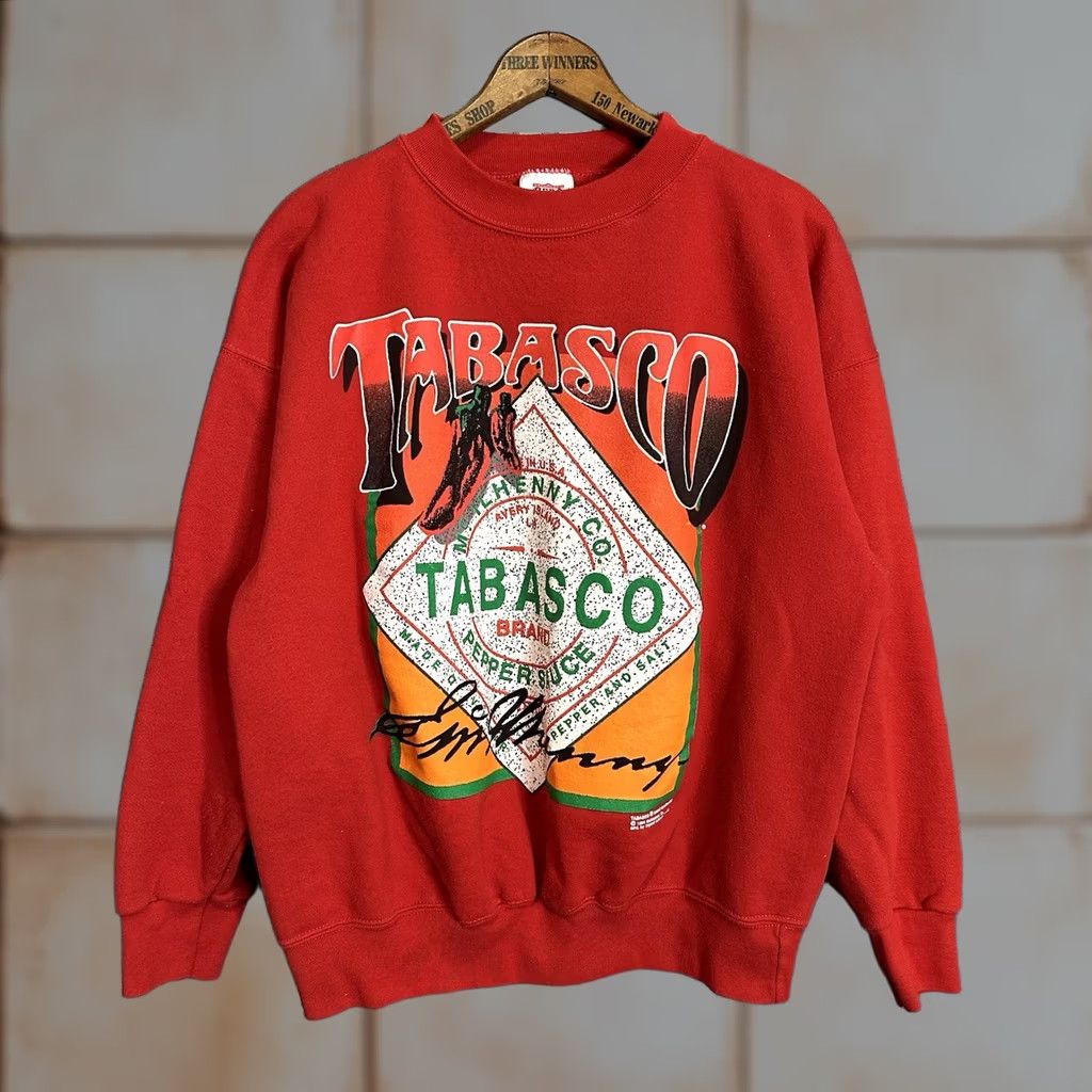 Logo 7 VINTAGE Tabasco Sweatshirt Red L Crewneck Logo 90s USA Men Size US L / EU 52-54 / 3 - 1 Thumbnail