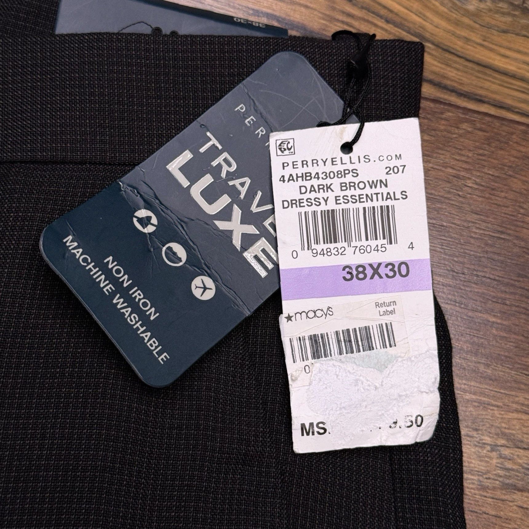 Perry Ellis Perry Ellis Travel Luxe Dress Pants Mens 38x30 Brown Polyester Blend Flat Front Straight Leg Regular Inseam 30 Zip Non Iron New Size US 38 / EU 54 - 5 Thumbnail