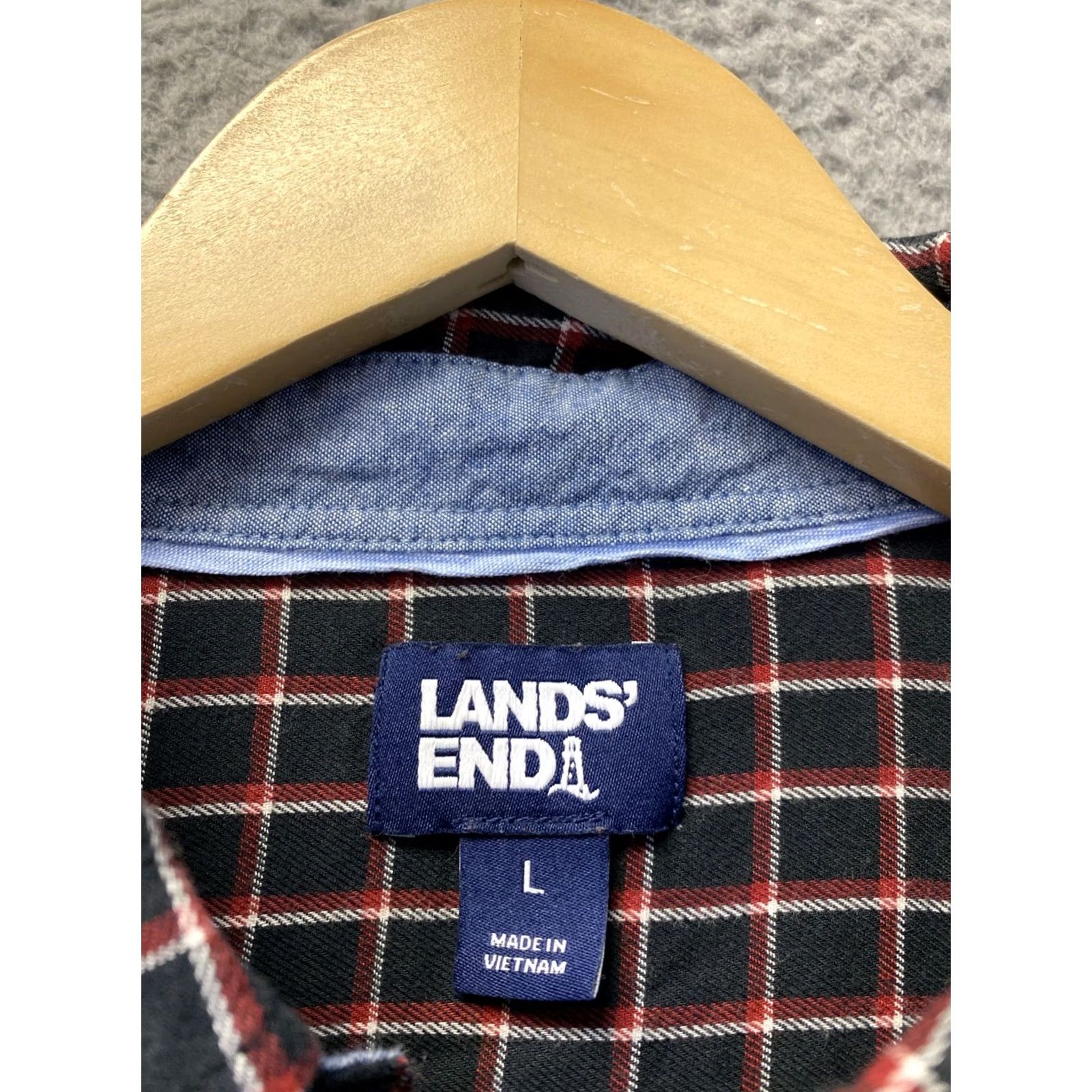 Lands' End Lands' End Button-Up Shirt Men L Blue Red Check Long Sleeve Cotton Poplin Casual Size US L / EU 52-54 / 3 - 4 Thumbnail