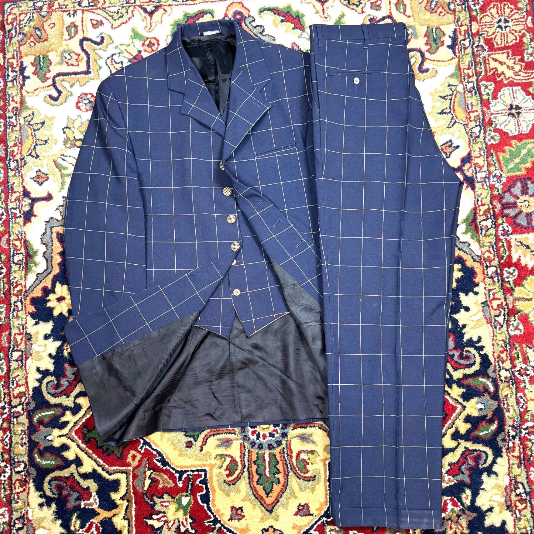 Vintage VINTAGE Falcone Blue Plaid Suit 42L Blazer 34x30 Pants & Vest 3 Piece USA Made Size 42R - 2 Thumbnail