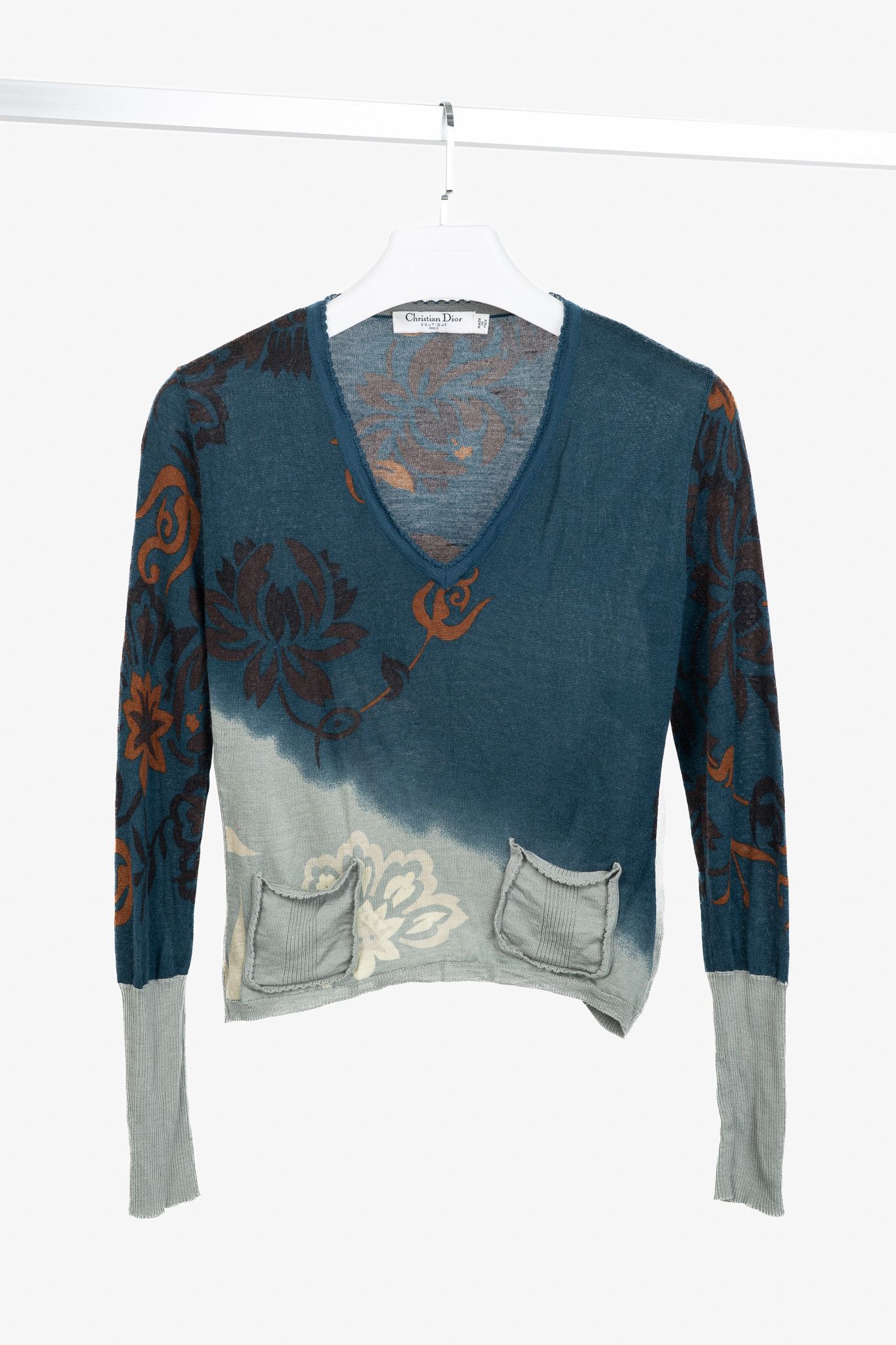 Dior Christian Dior Wool/Silk/Cashmere Floral Cropped Sweater Size L / US 10 / IT 46 - 1 Thumbnail